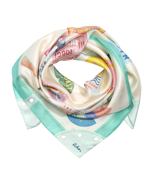Travel Stickers 35" Silk Square Scarf in color multi