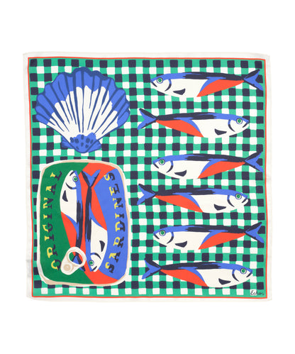 Tinned Fish Silk Bandana in color leaf green