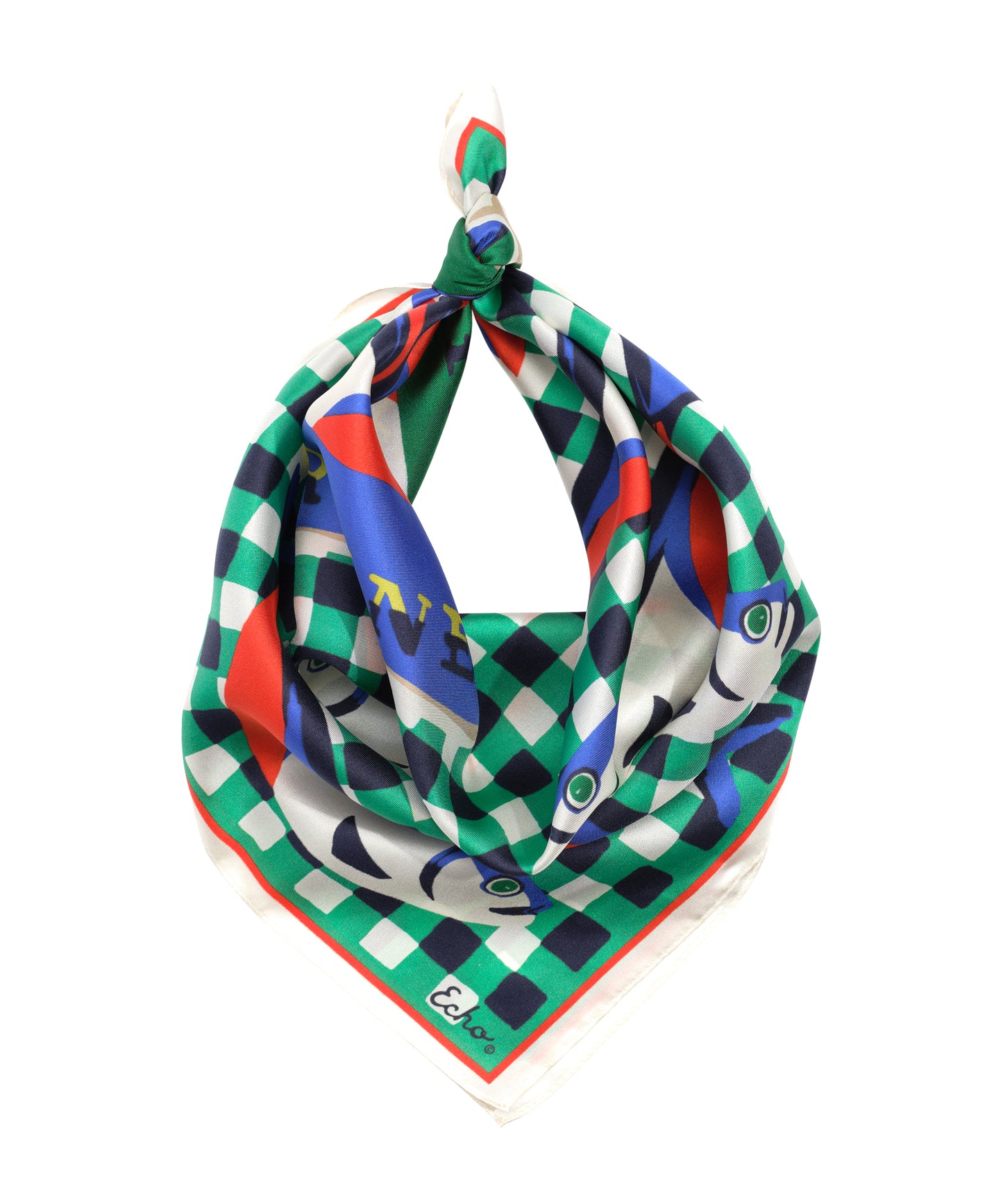 Tinned Fish Silk Bandana in color leaf green