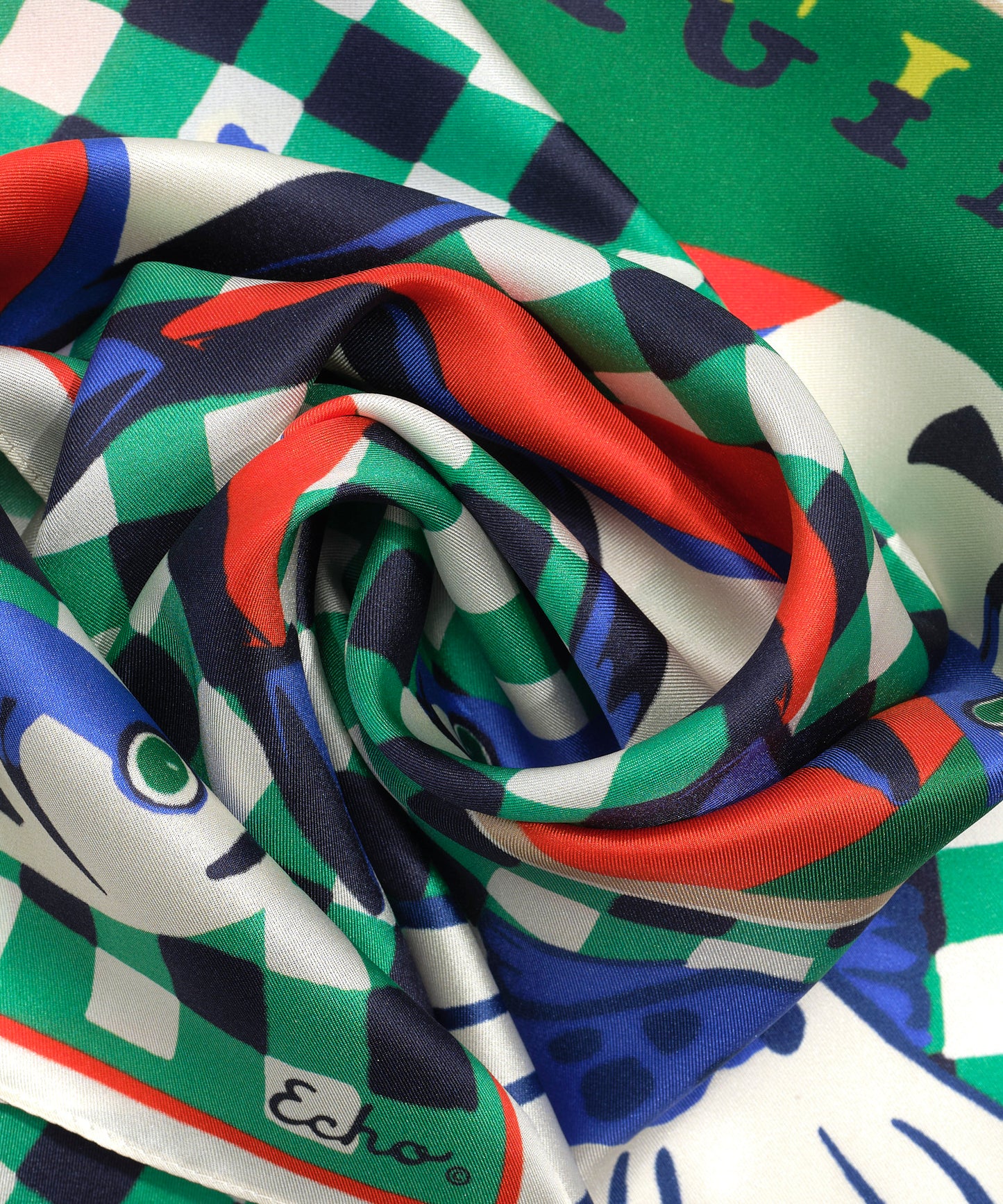 Tinned Fish Silk Bandana in color leaf green