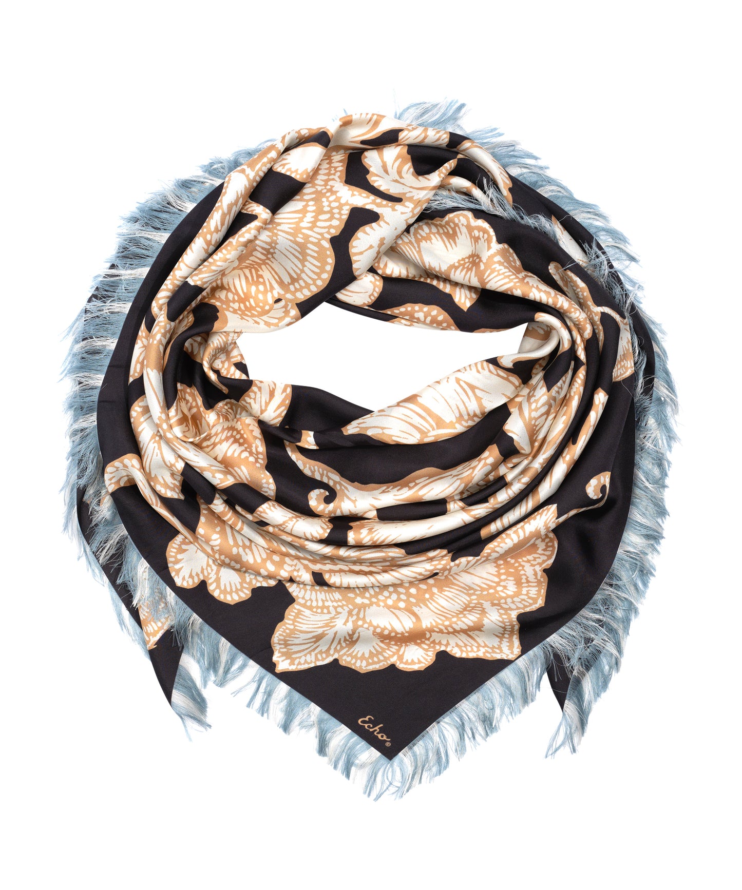 Block Floral Oversized Silk Square Scarf in color black