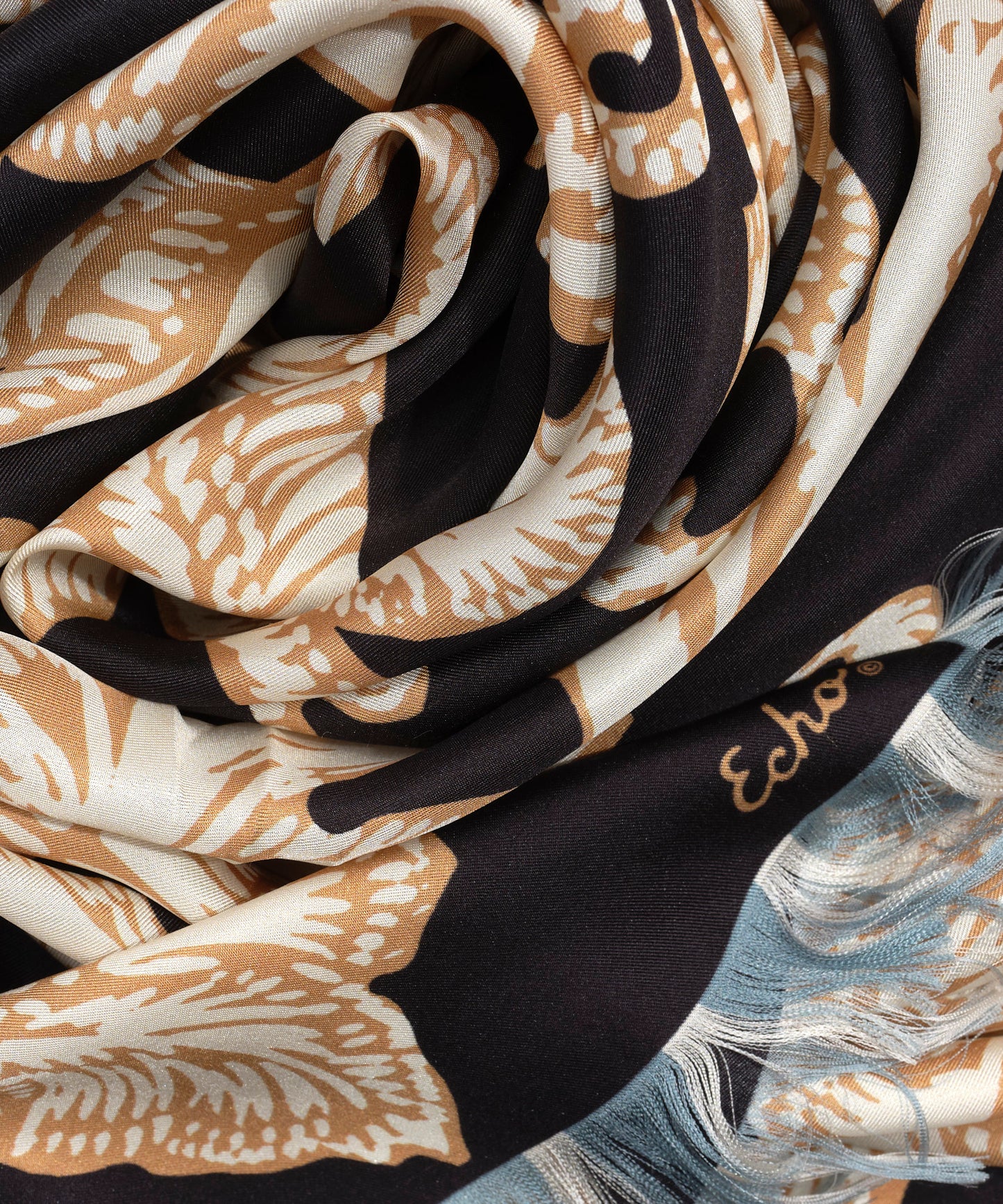 Block Floral Oversized Silk Square Scarf in color black