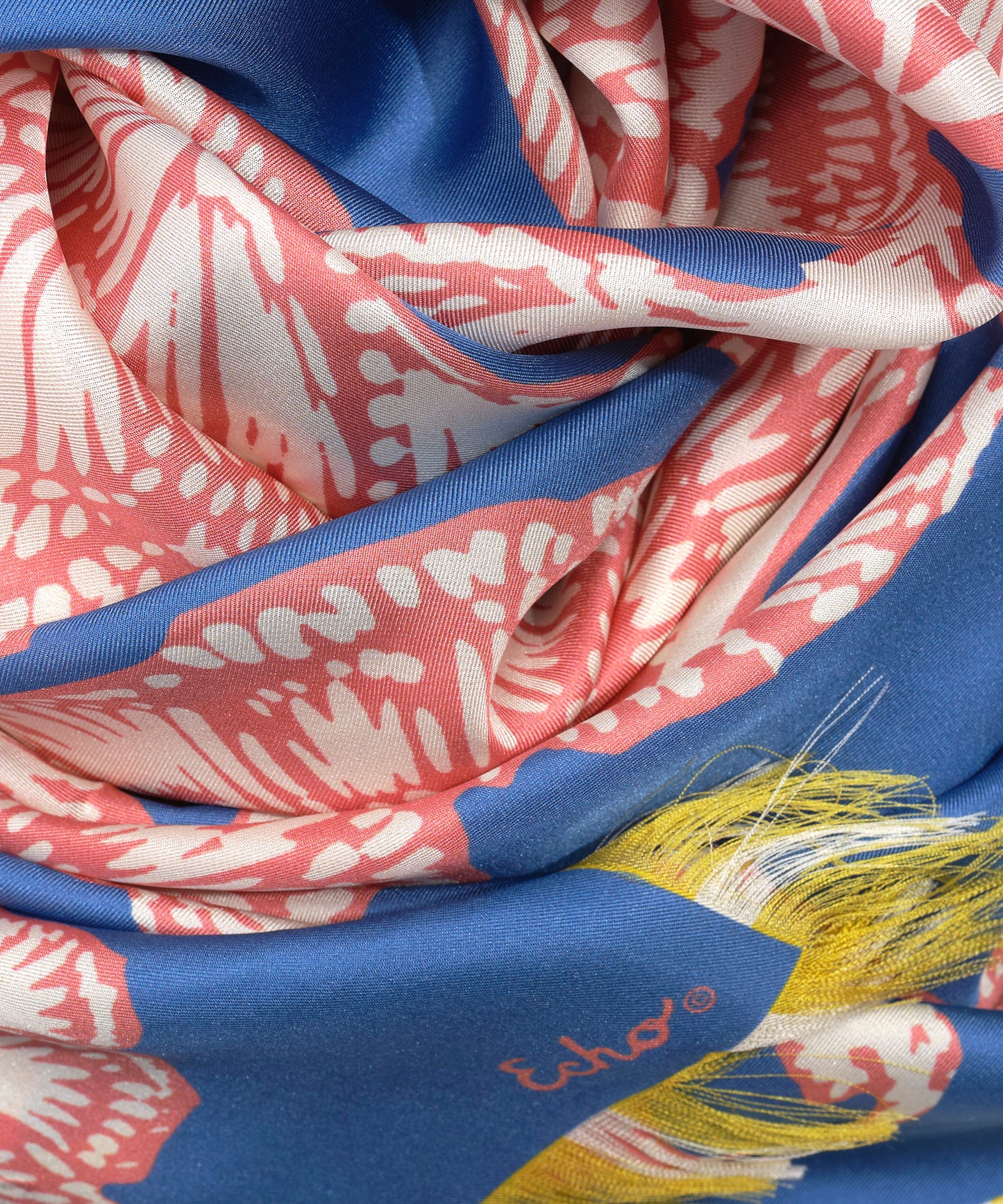 Block Floral Oversized Silk Square Scarf in color chambray