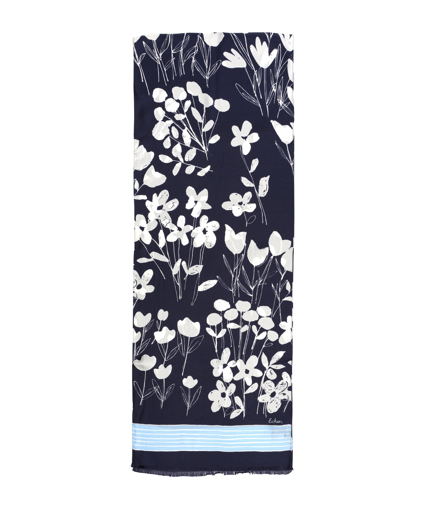 Scribble Floral Silk Oblong Scarf in color navy