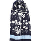 Scribble Floral Silk Oblong Scarf in color navy