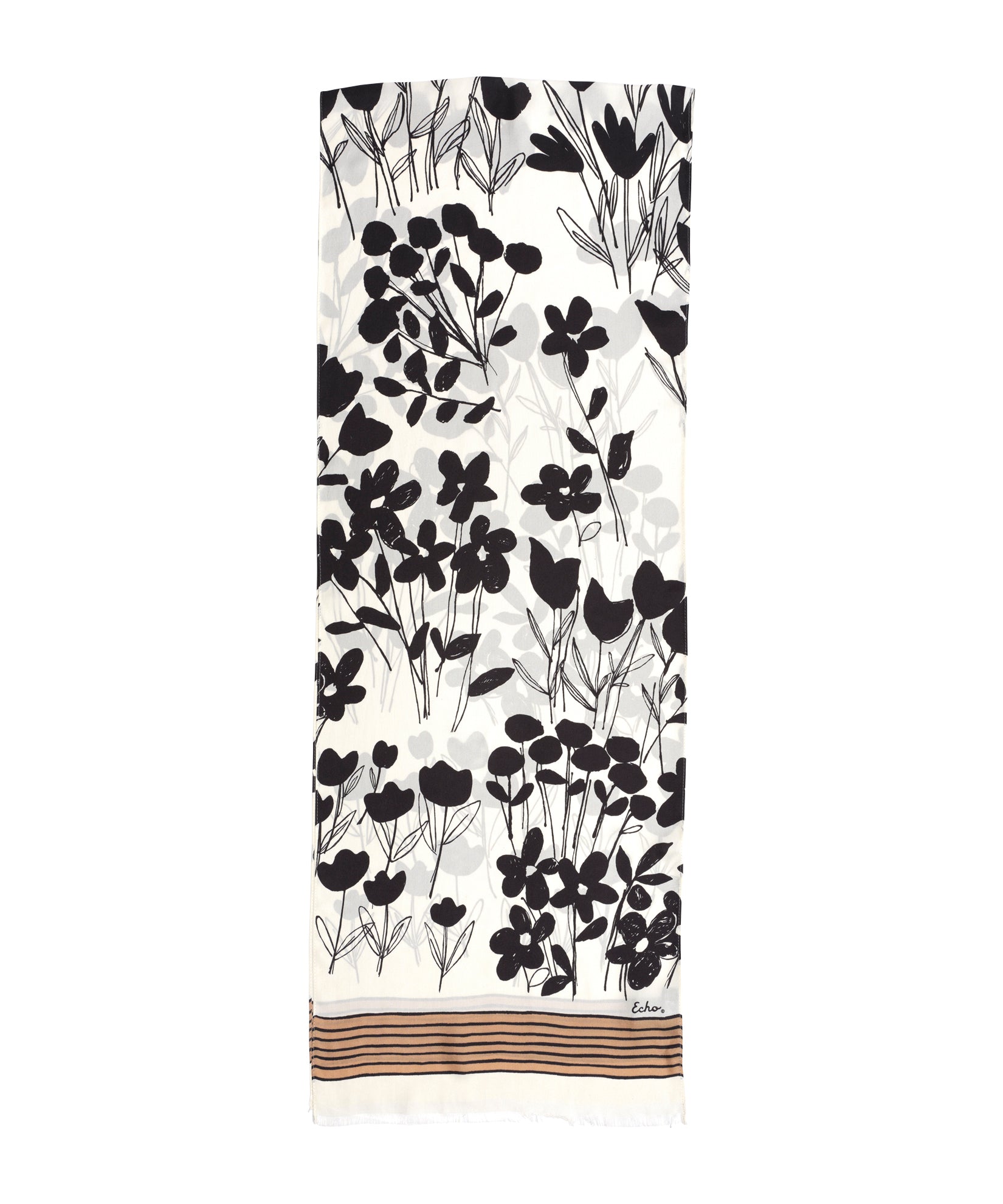 Scribble Floral Silk Oblong Scarf in color cream