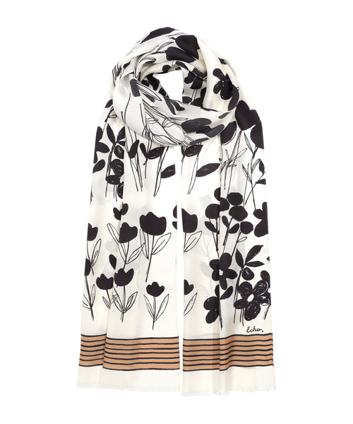 Scribble Floral Silk Oblong Scarf – Echo
