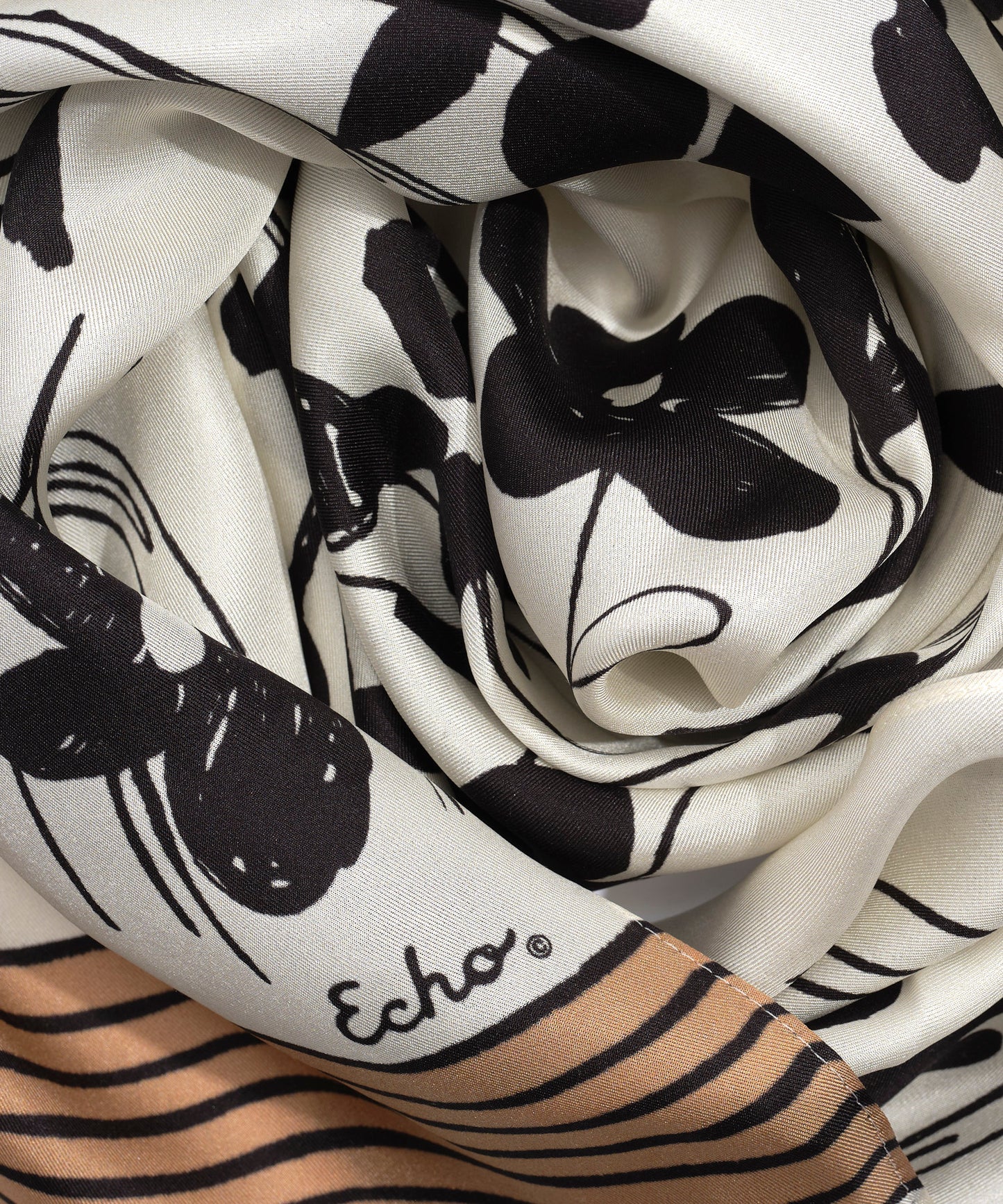 Scribble Floral Silk Oblong Scarf in color cream
