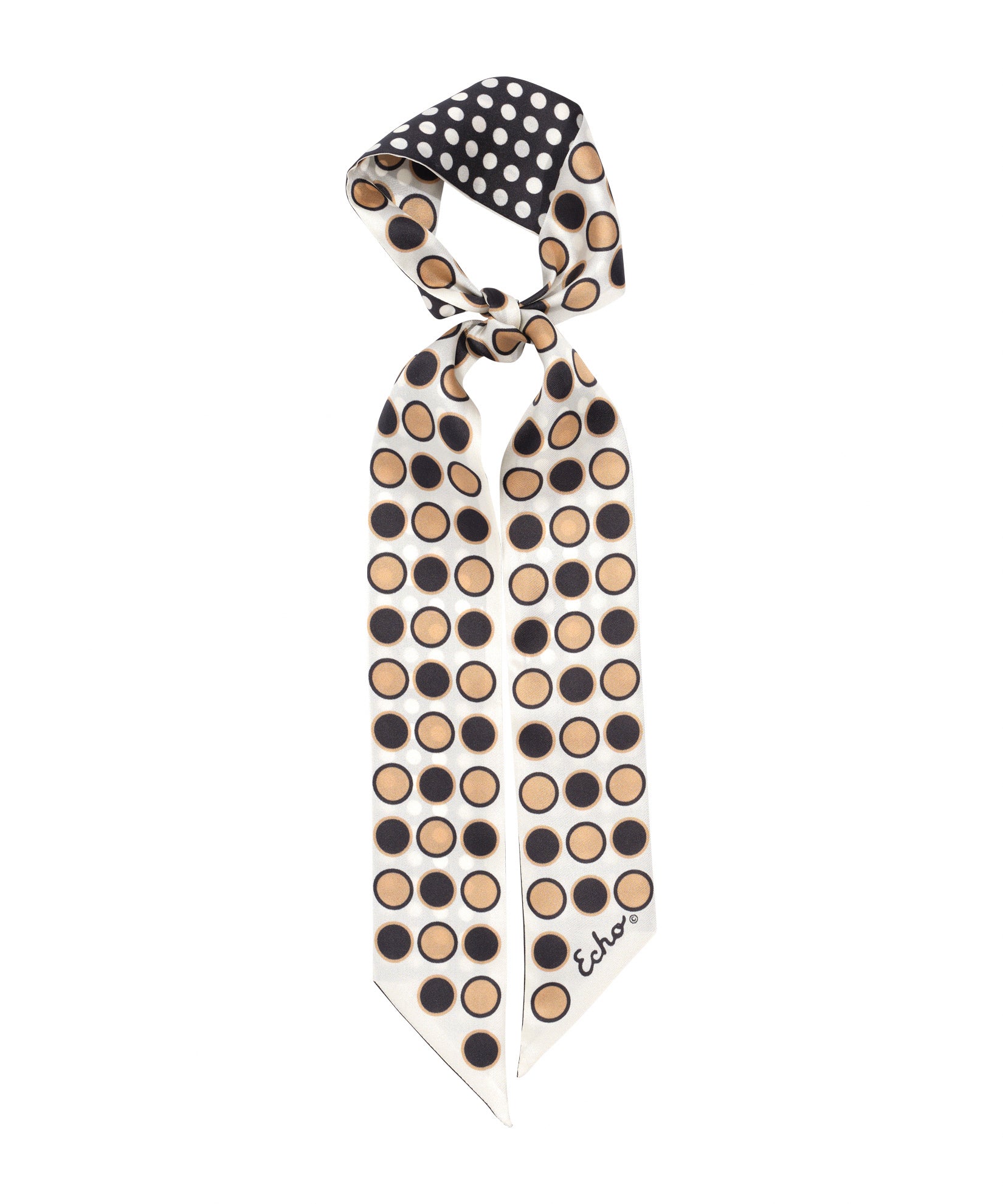 Spot And Dot Silk Ribbon Scarf in color black