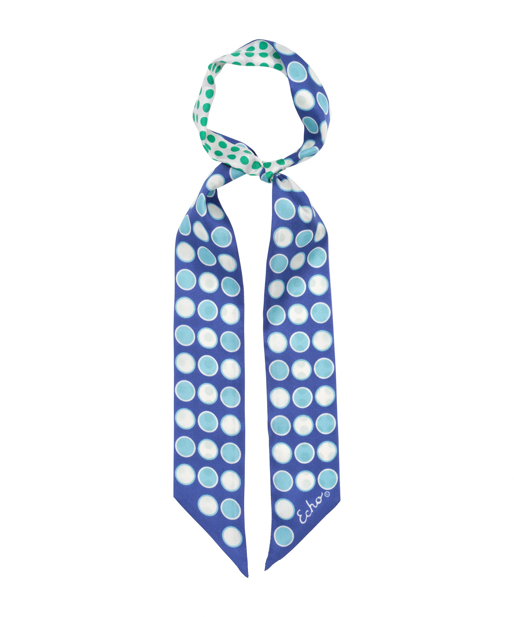 Spot And Dot Silk Ribbon Scarf in color ultramarine