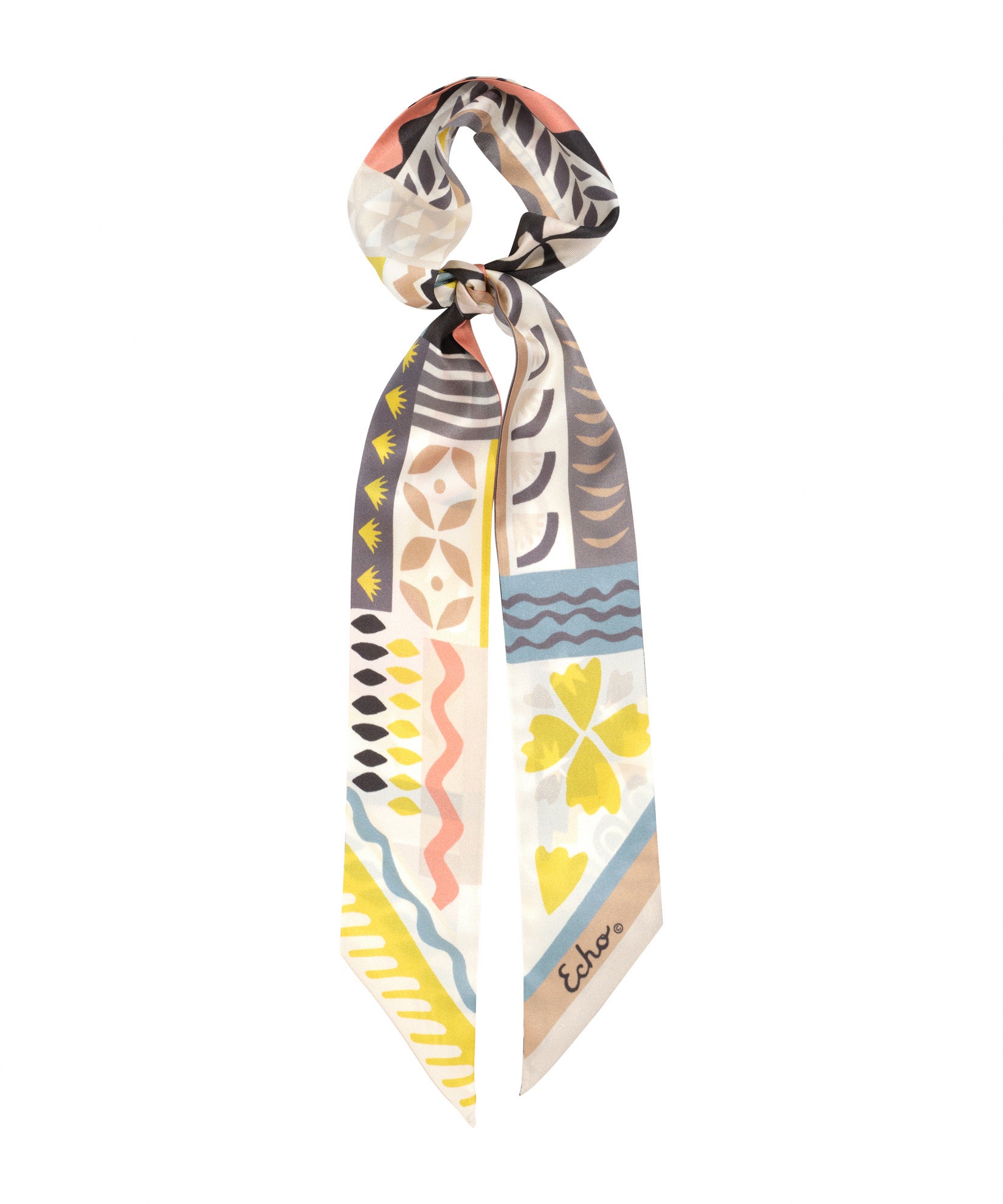 Coastal Collage Silk Ribbon Scarf in color black