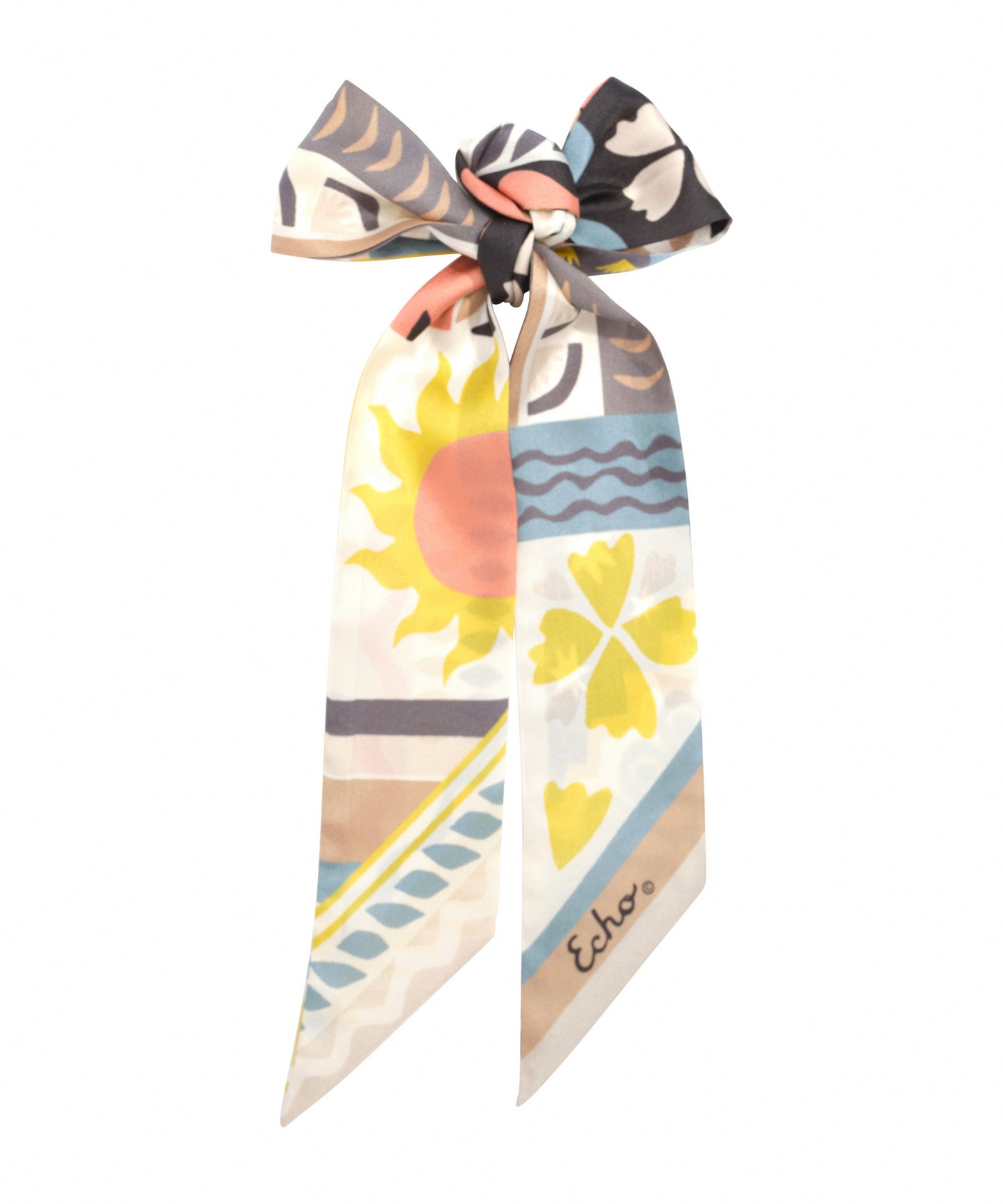 Coastal Collage Silk Ribbon Scarf in color black