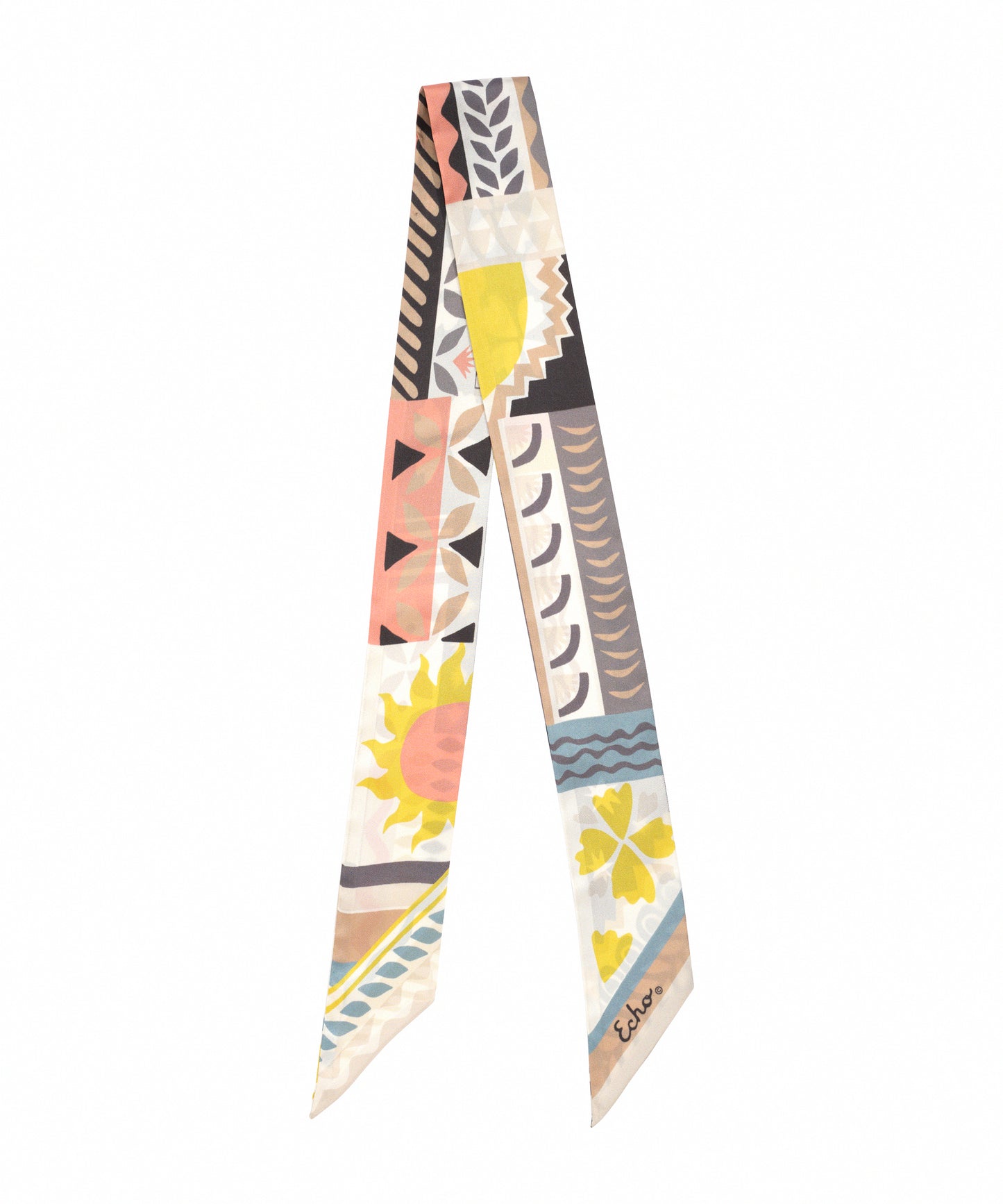 Coastal Collage Silk Ribbon Scarf in color black