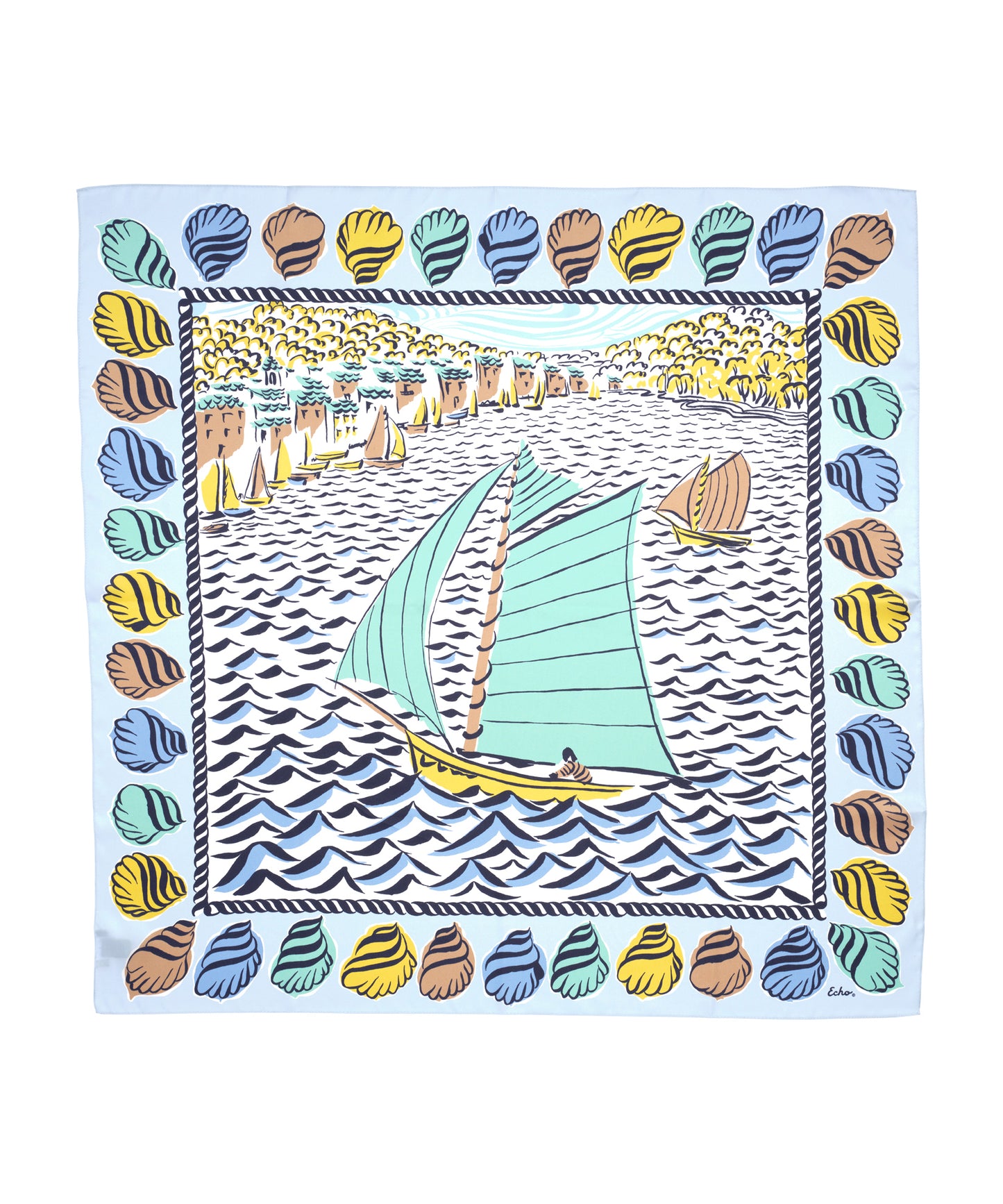 Sail Away 35" Silk Square Scarf in color chambray