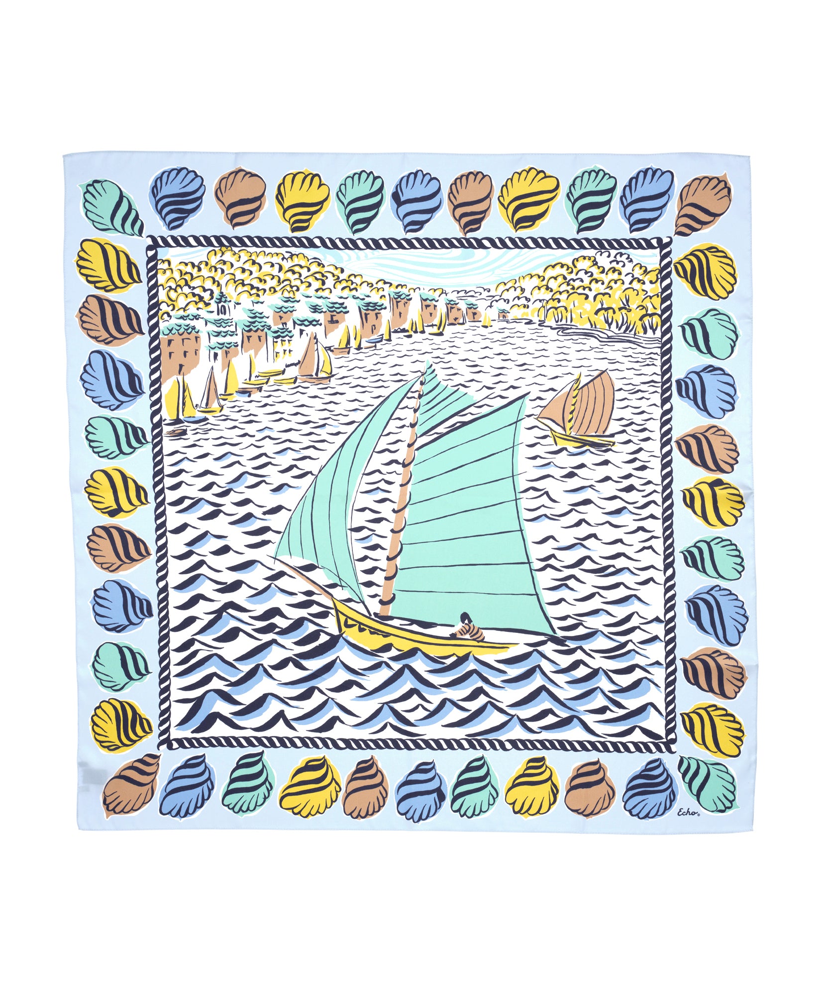 Sail Away 35" Silk Square Scarf in color chambray