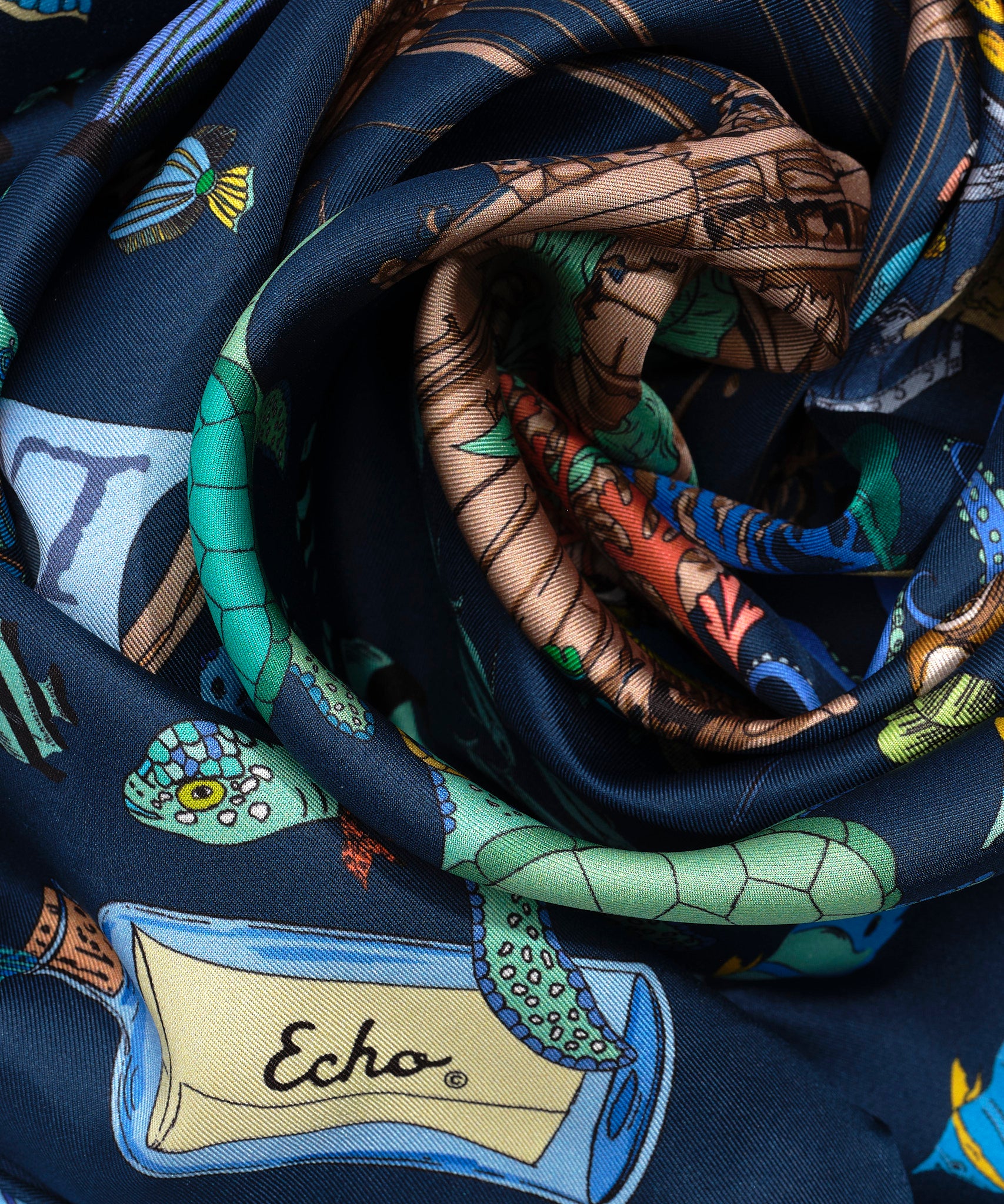 Lost At Sea 35" Silk Square Scarf in color navy