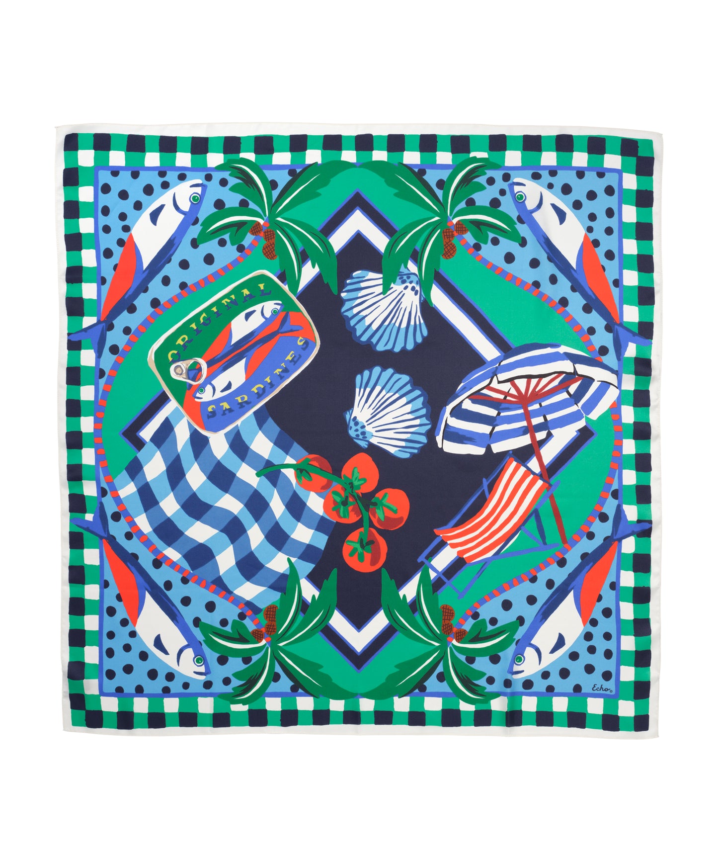 Beach Picnic Silk Square in color ultramarine
