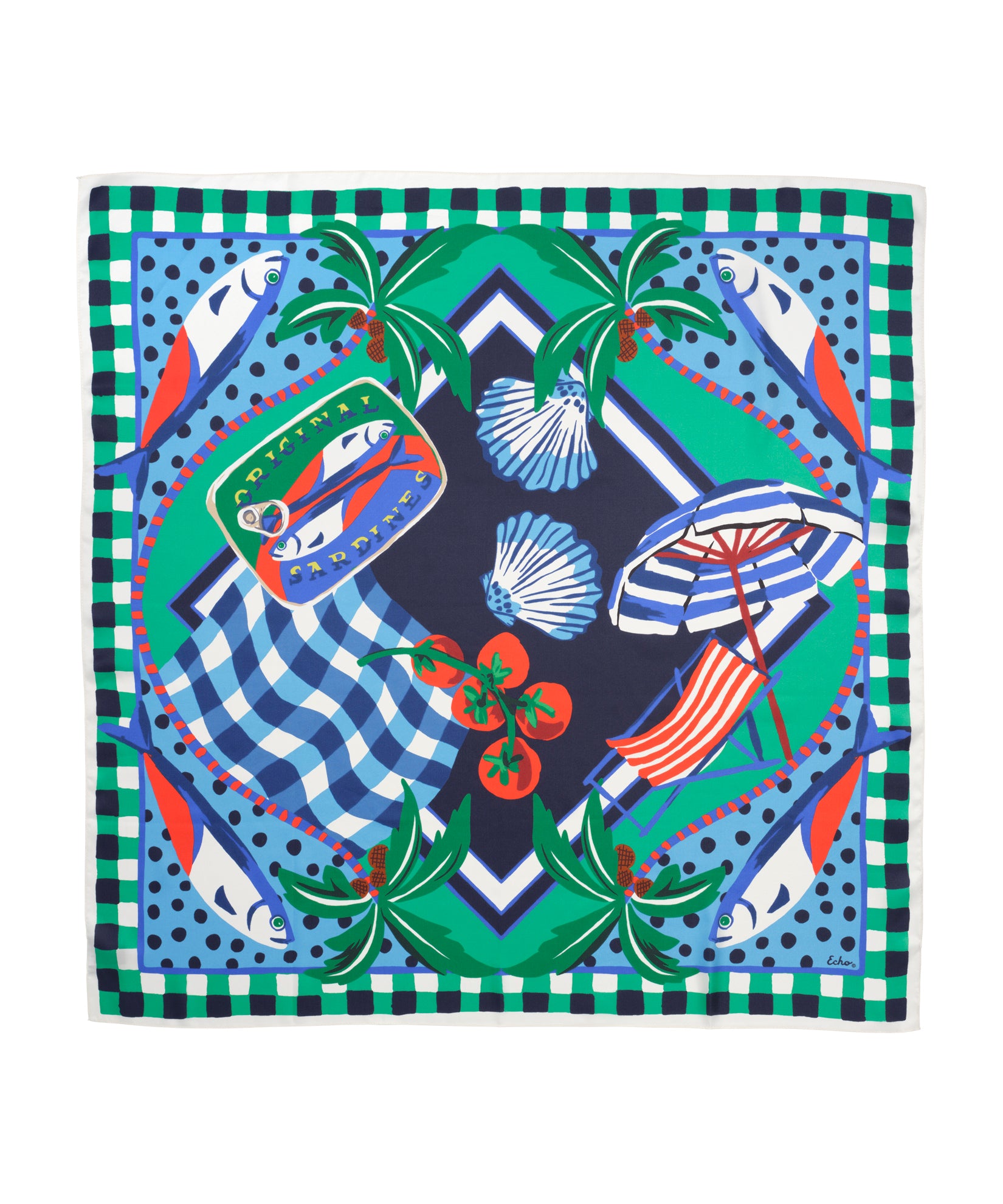 Beach Picnic Silk Square in color ultramarine