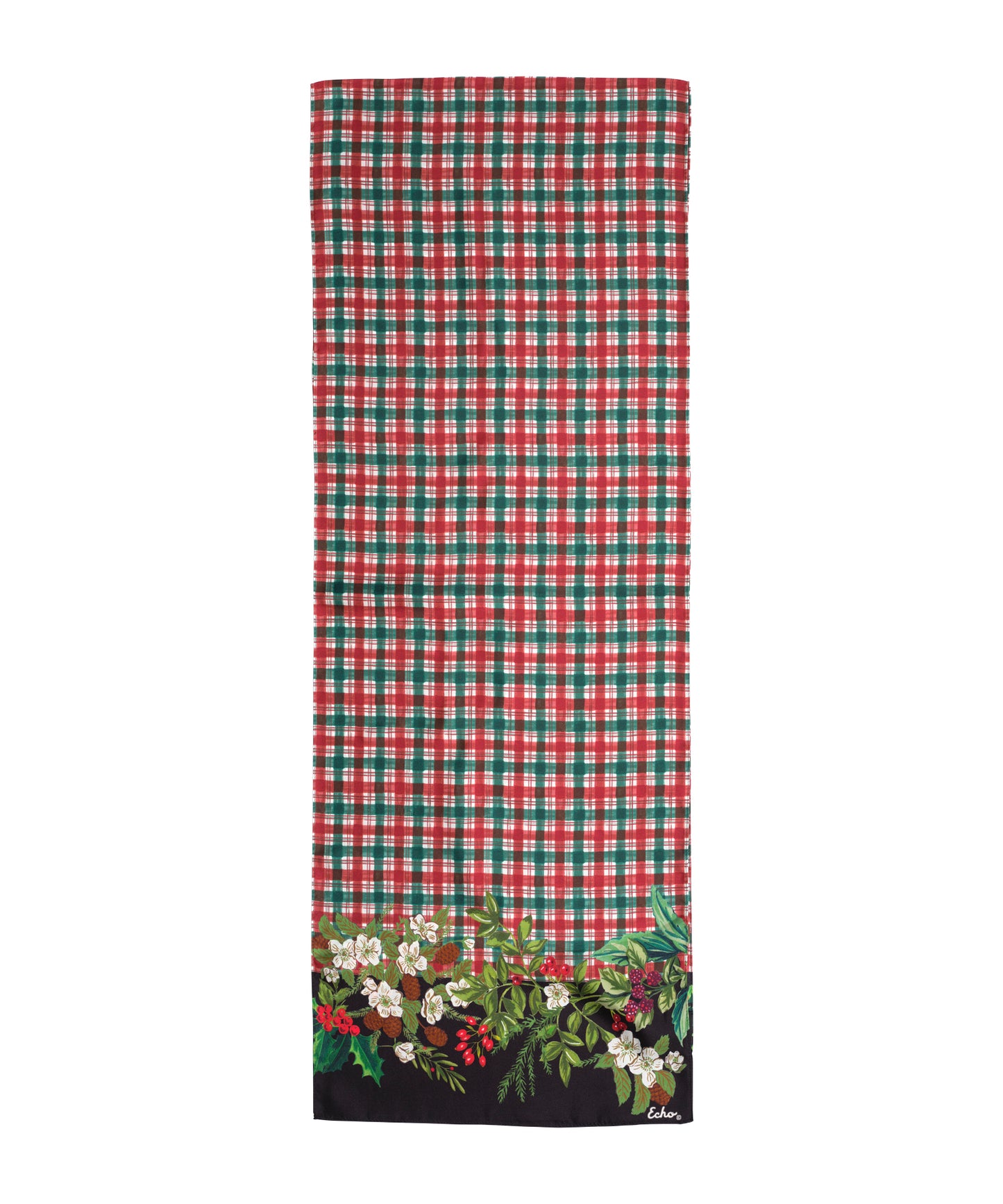 Holly Garland Plaid Silk Scarf in color black