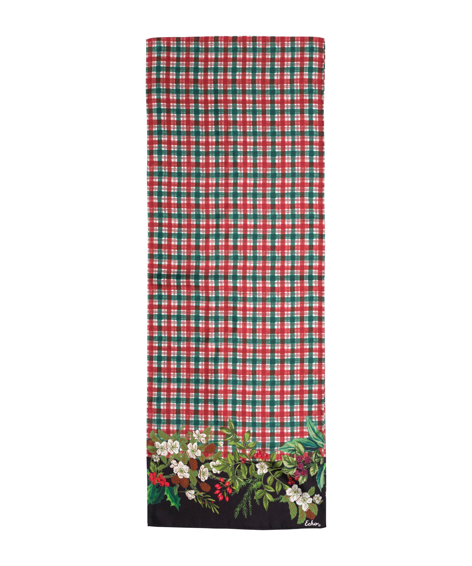 Holly Garland Plaid Silk Scarf in color black