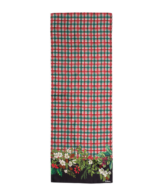 Holly Garland Plaid Silk Scarf in color black