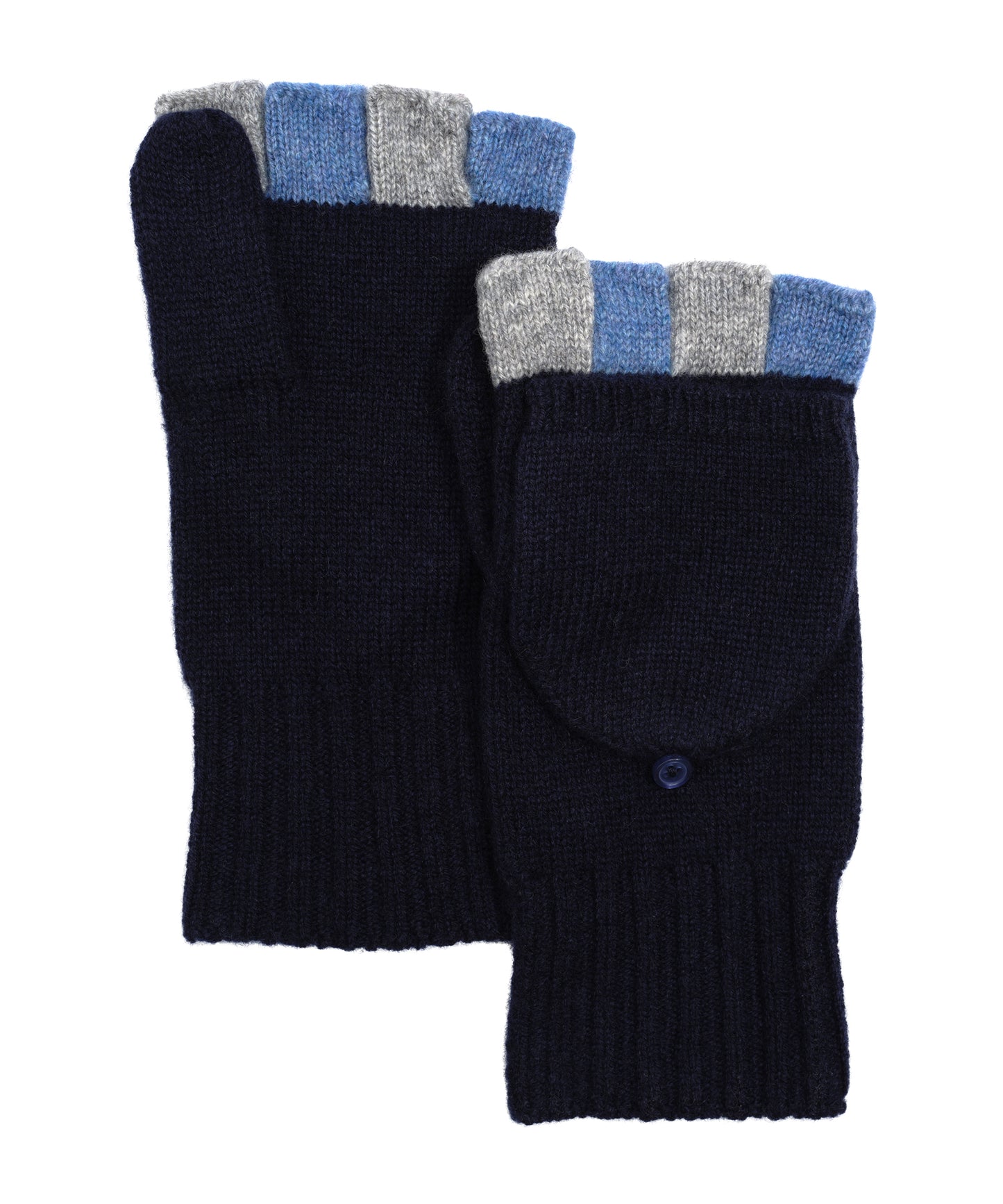 Colorblock Wool/Cashmere Pop-top Mitten in color navy