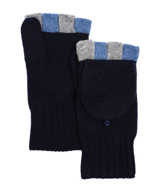Colorblock Wool/Cashmere Pop-top Mitten in color navy