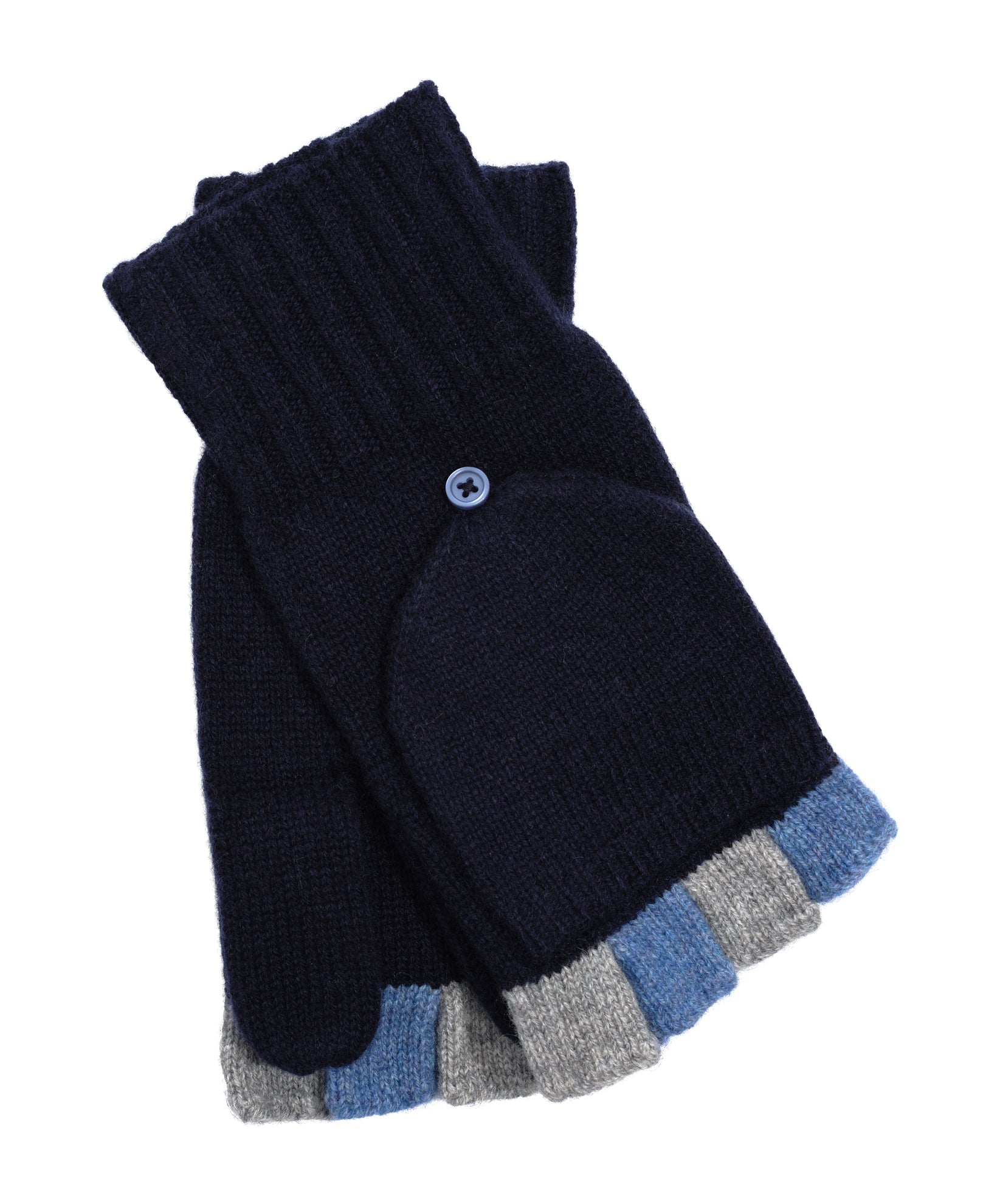 Colorblock Wool/Cashmere Pop-top Mitten in color navy