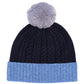 Colorblock Wool/Cashmere Cable Pom Beanie in color navy
