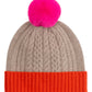 Colorblock Wool/Cashmere Cable Pom Beanie in color pebble