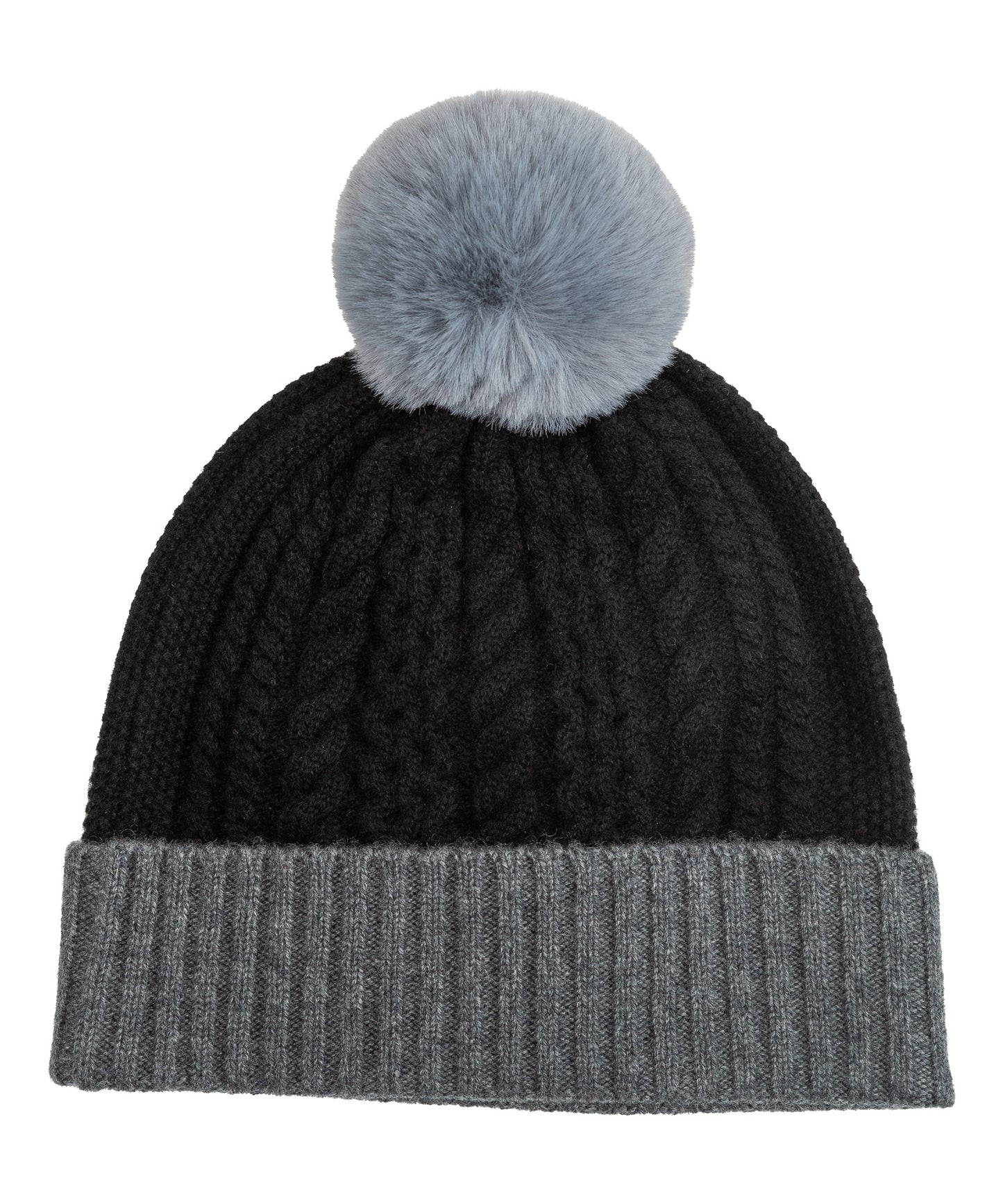 Colorblock Wool/Cashmere Cable Pom Beanie in color black