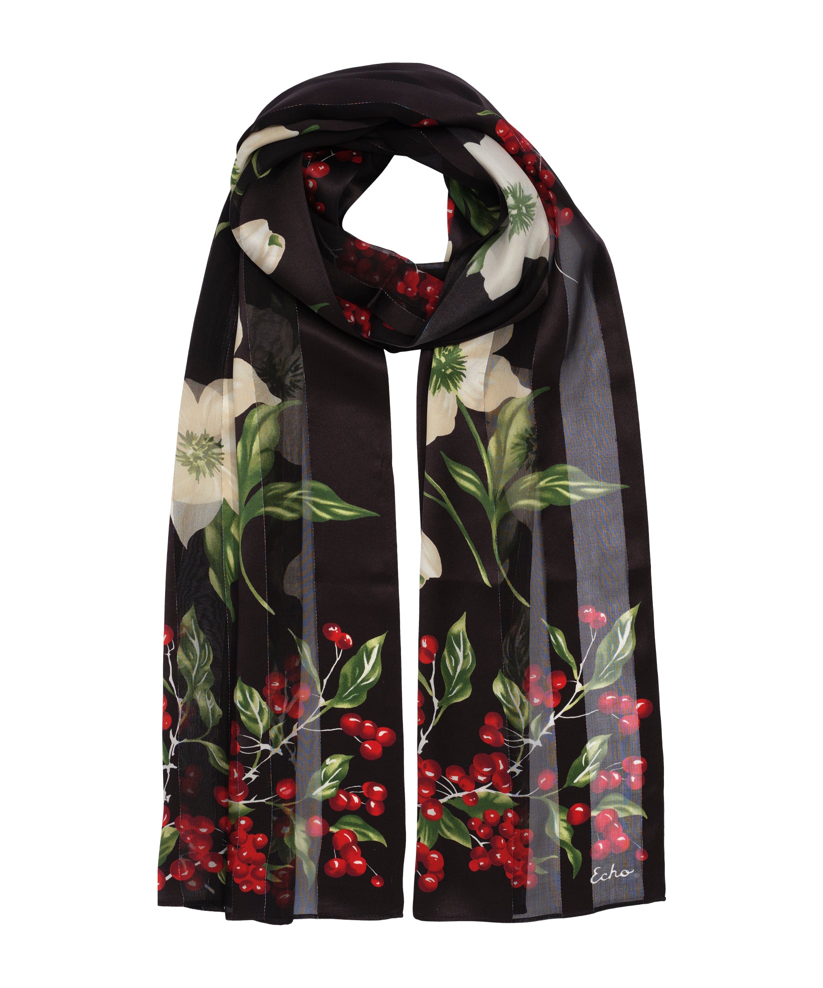 Amaryllis Silk Scarf in color black
