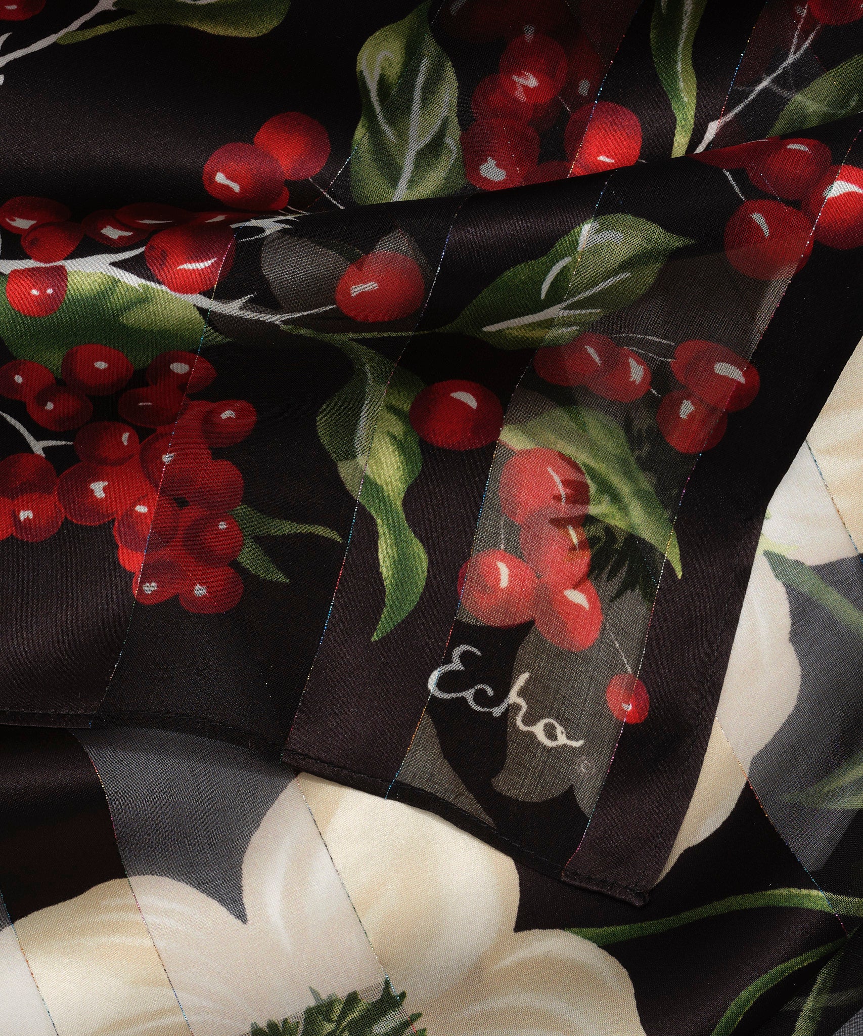 Amaryllis Silk Scarf in color black