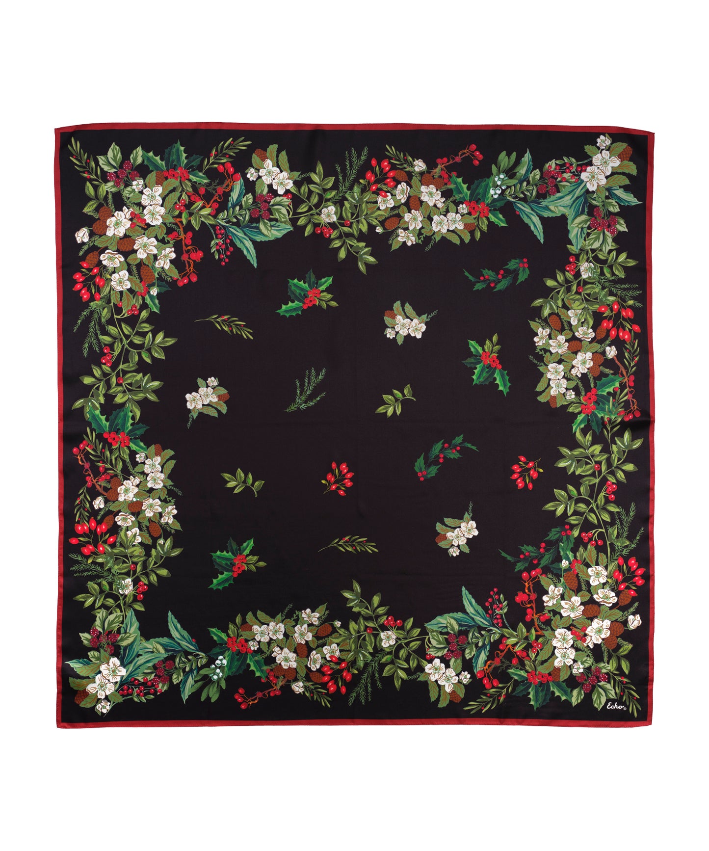 Holly Garland 35" Silk Square Scarf in color black