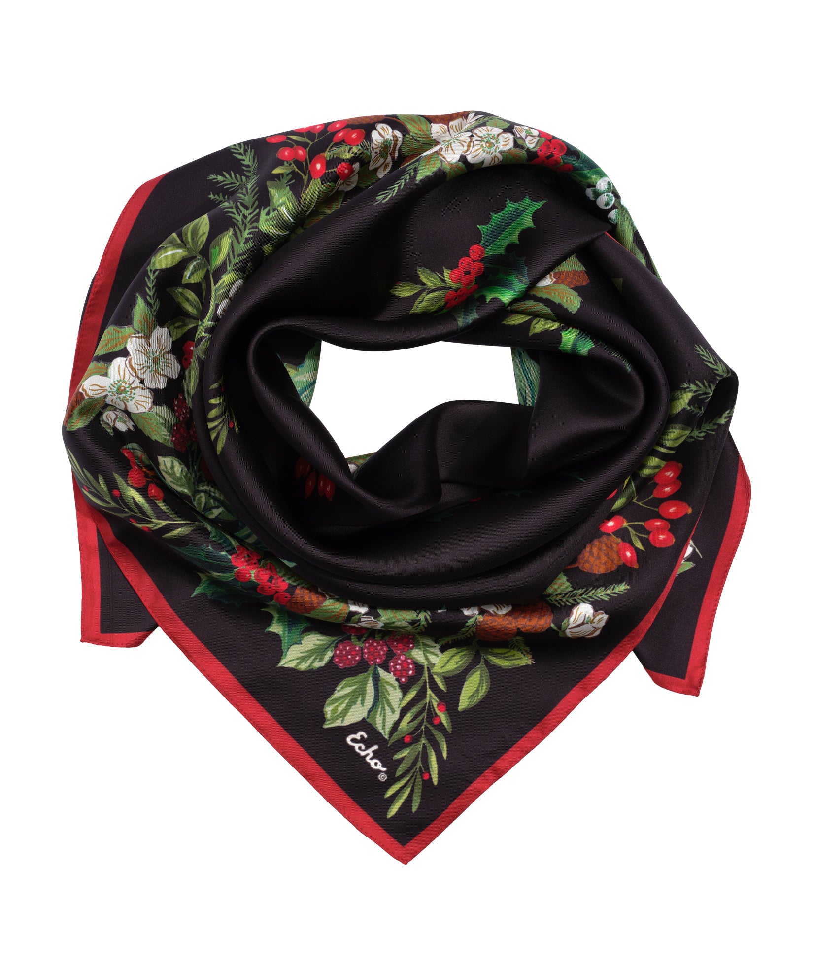 Holly Garland 35" Silk Square Scarf in color black
