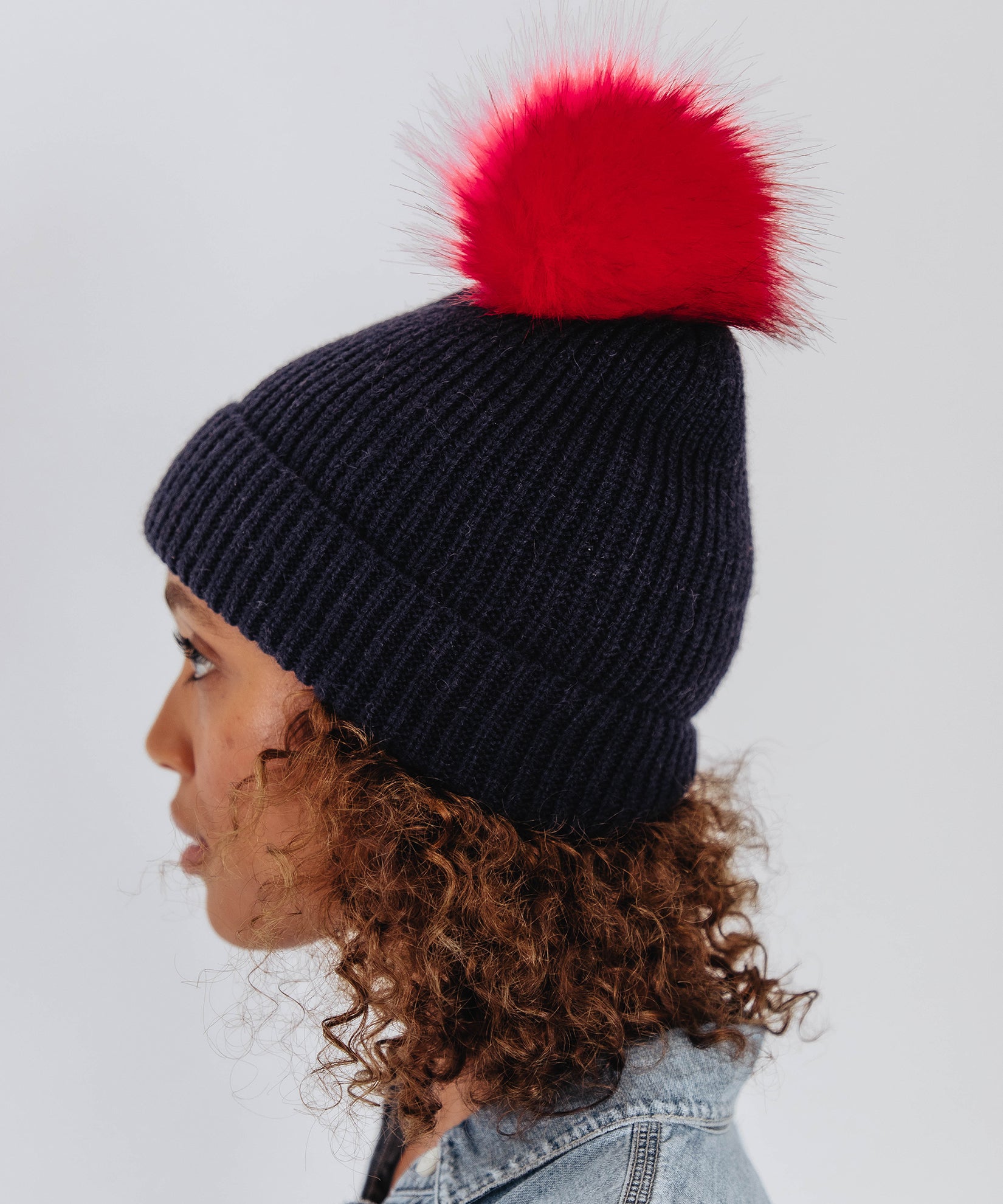 Ribbed Red Cashmere Hat with Black Pom-Pom – Loveknitz