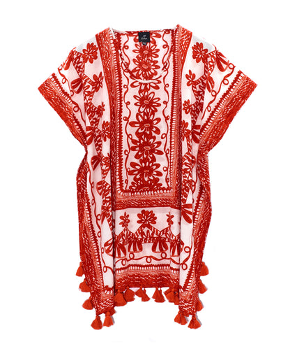 Sketchy Scroll Caftan in color Cherry Red
