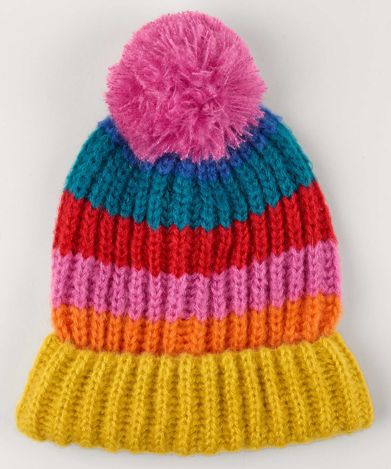 Rainbow Stripe Hat With Pom in color Peony