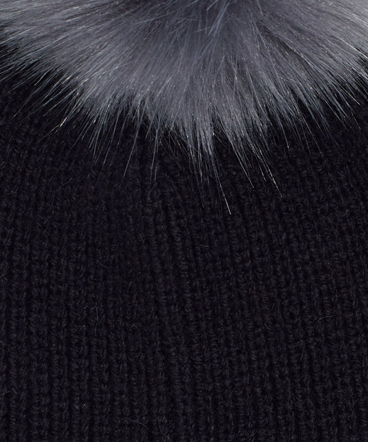 Ribbed Faux Fur Pom Hat in color Echo Black