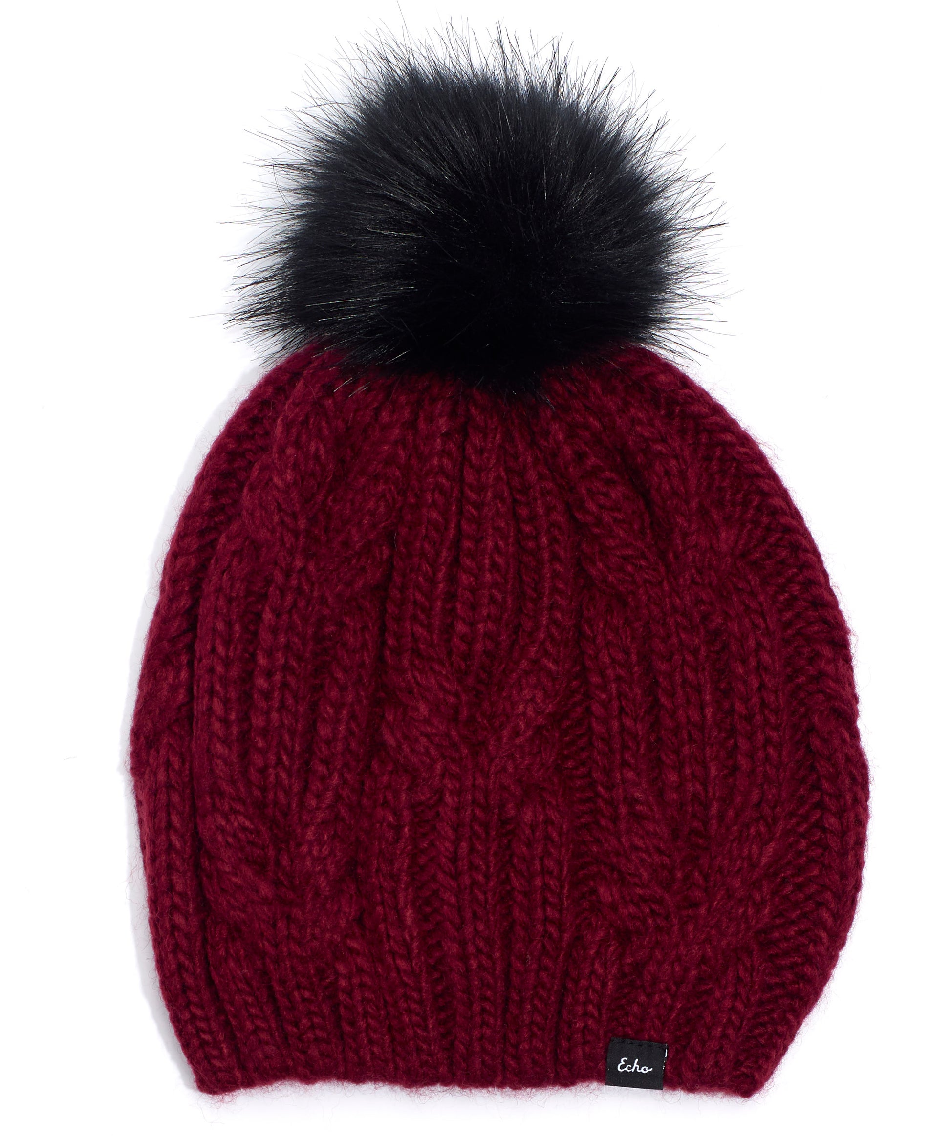 Twisted Cable Pom Hat in color Rhubarb