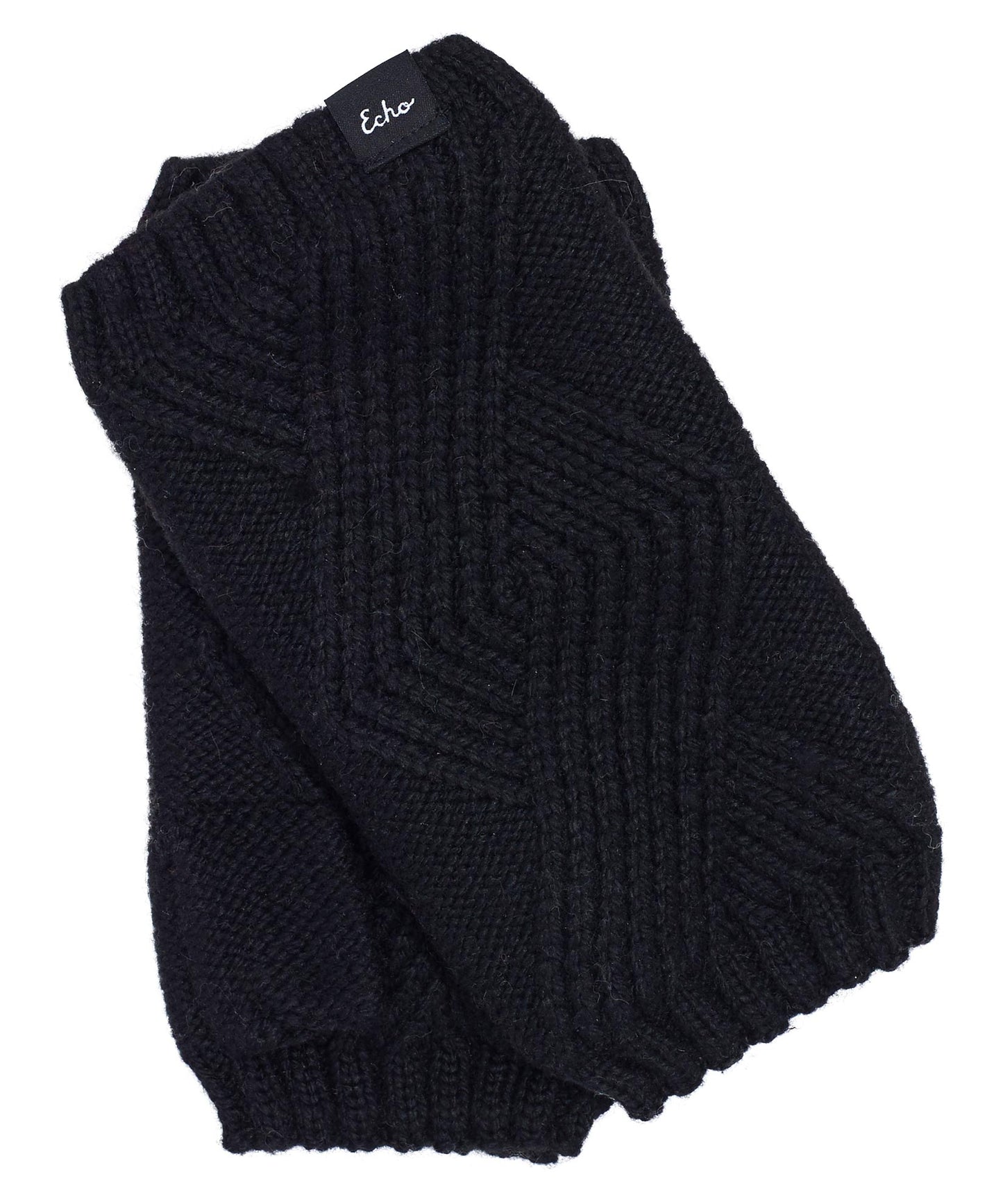 Recycled Cable Fingerless Glove in color Black