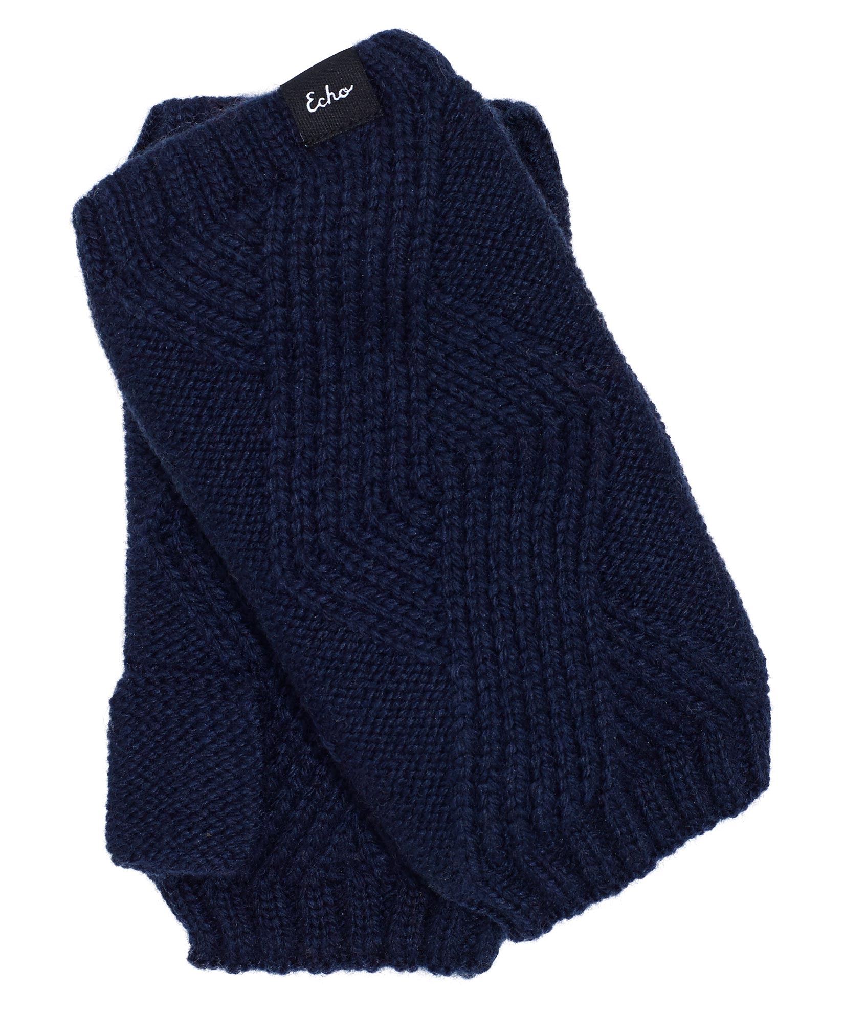 Recycled Cable Fingerless Glove in color Navy