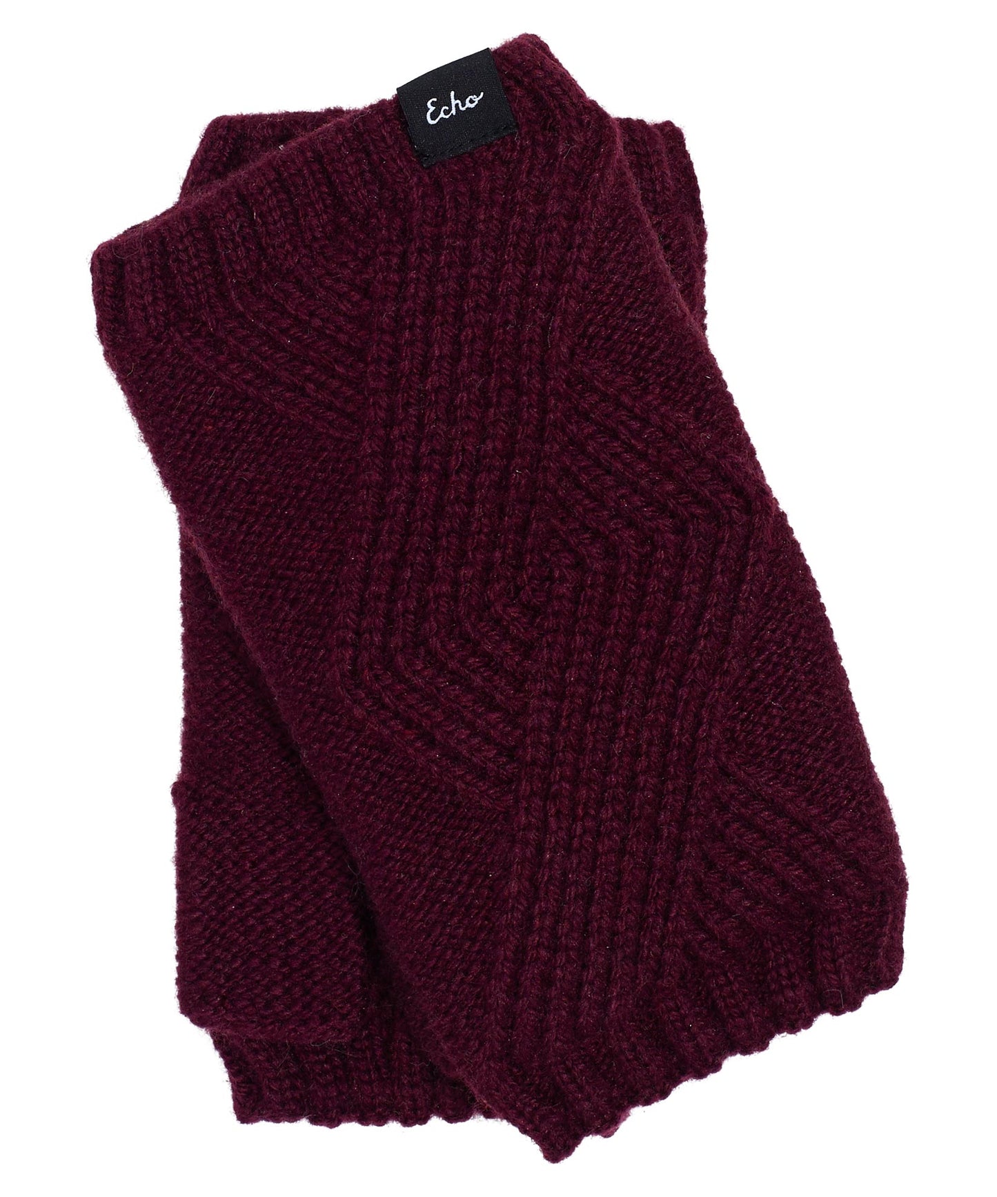 Recycled Cable Fingerless Glove in color Garnet