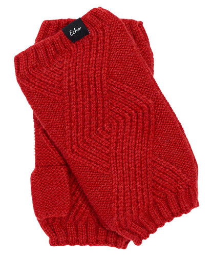 Recycled Cable Fingerless Glove in color Ruby Red