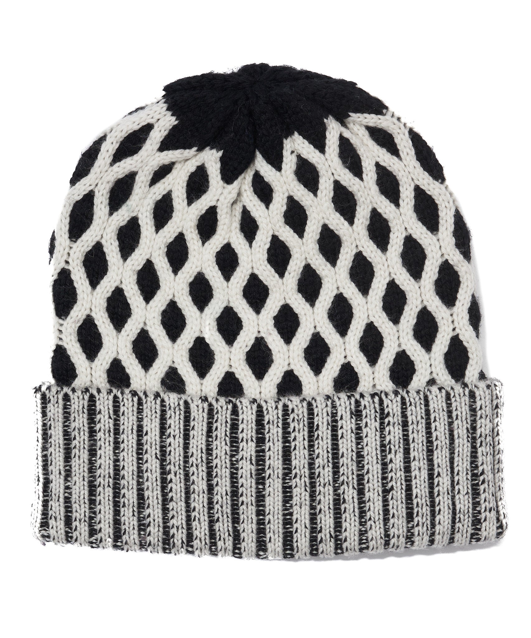 Recycled Bi-color Honeycomb Beanie in color Black/White