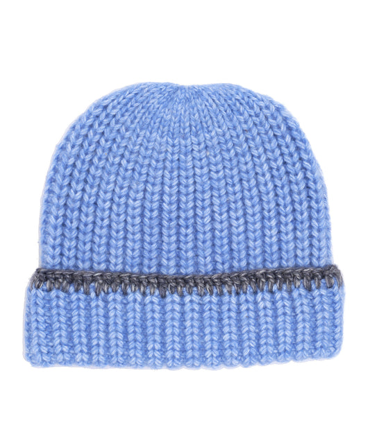 Handknit  Beanie With Tipping in color Blue Sky