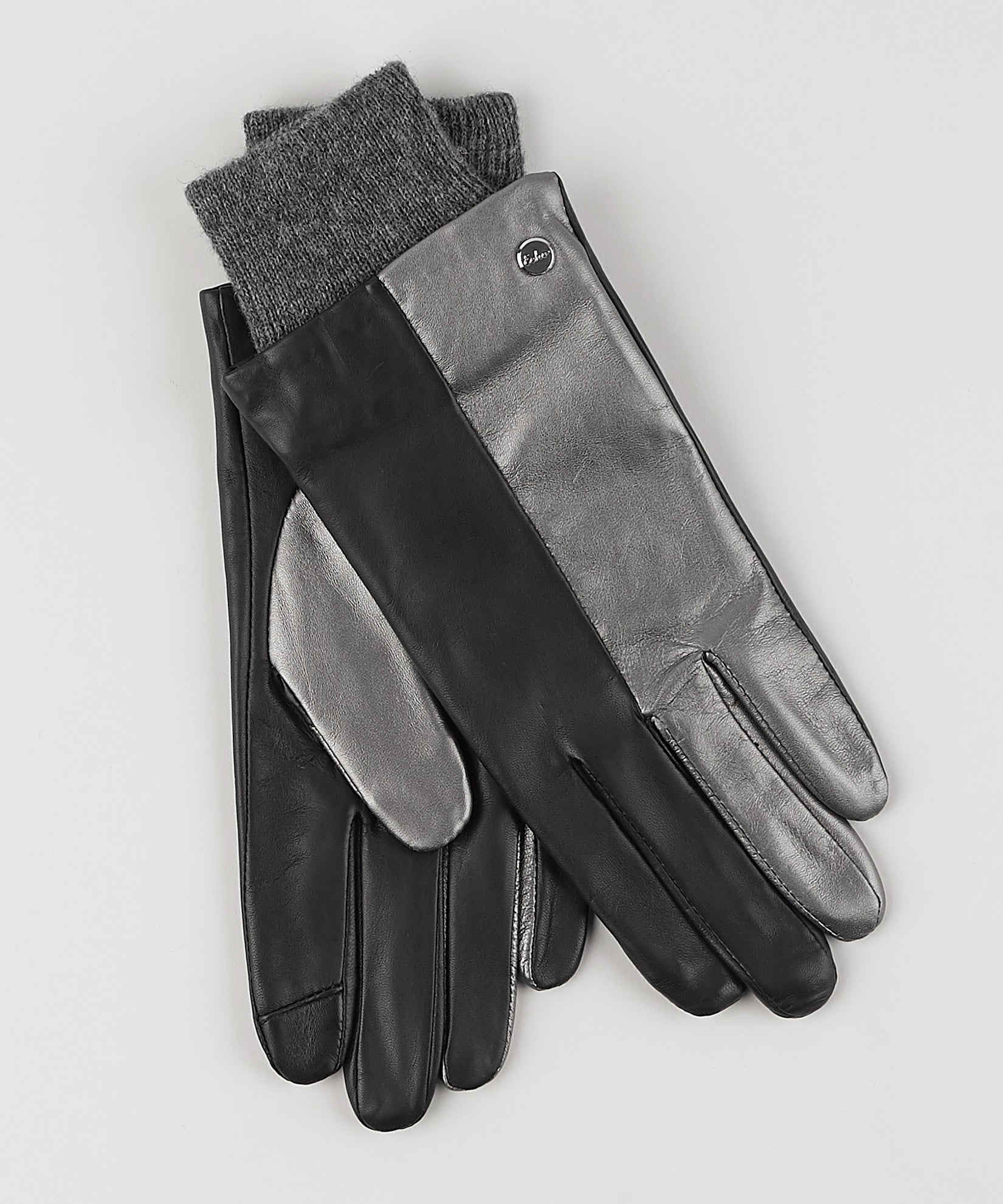 Leather Colorblock Glove in color Black