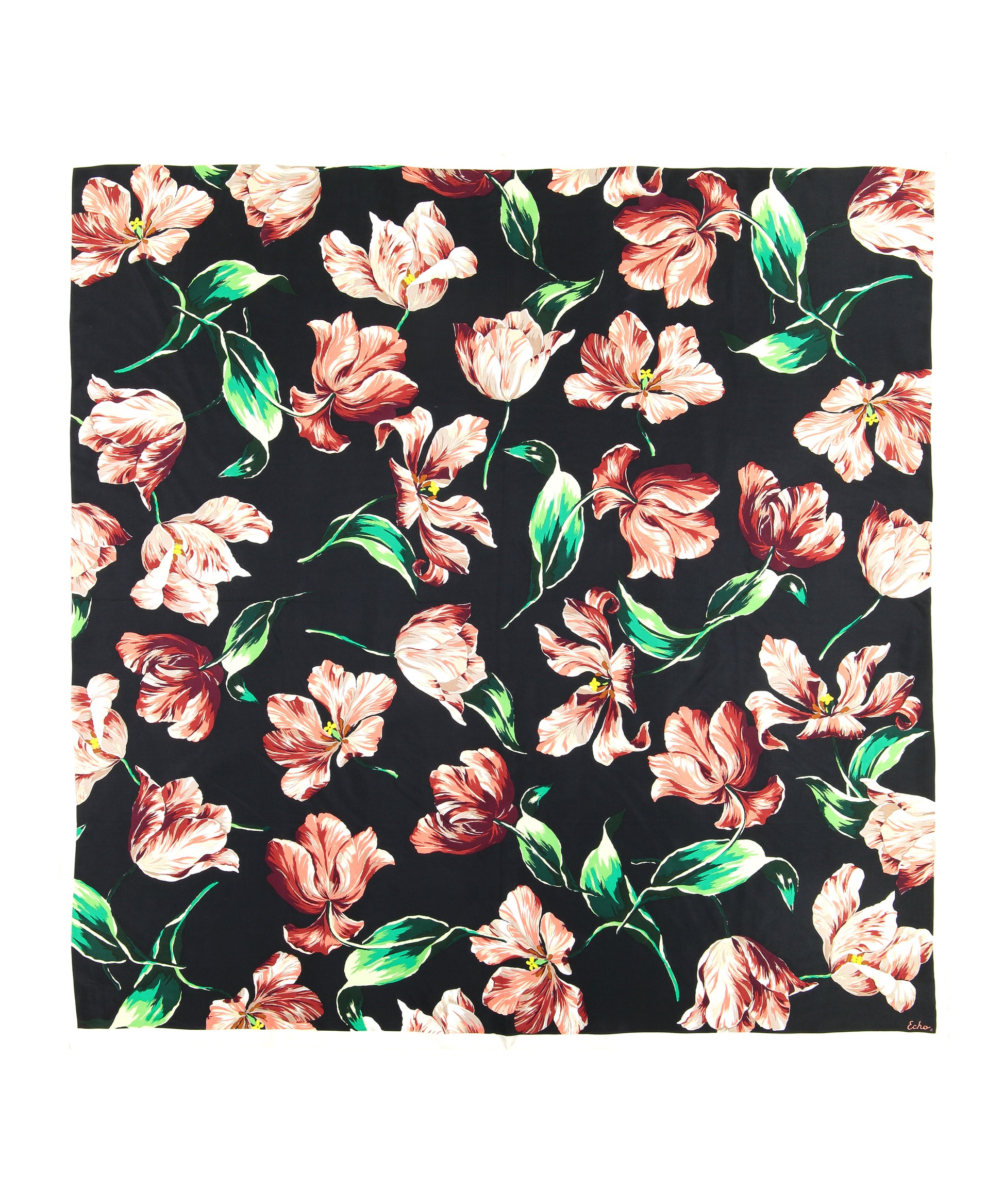 Buckingham Tulips Silk Square in color Black