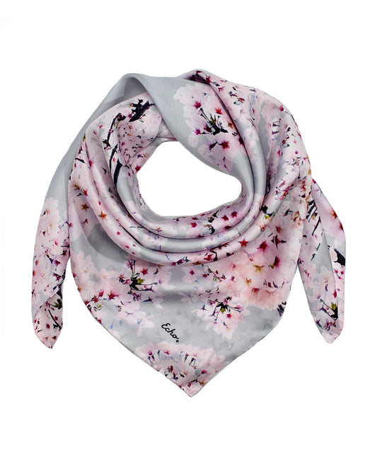 Cherry Blossoms Silk Square in color Silver