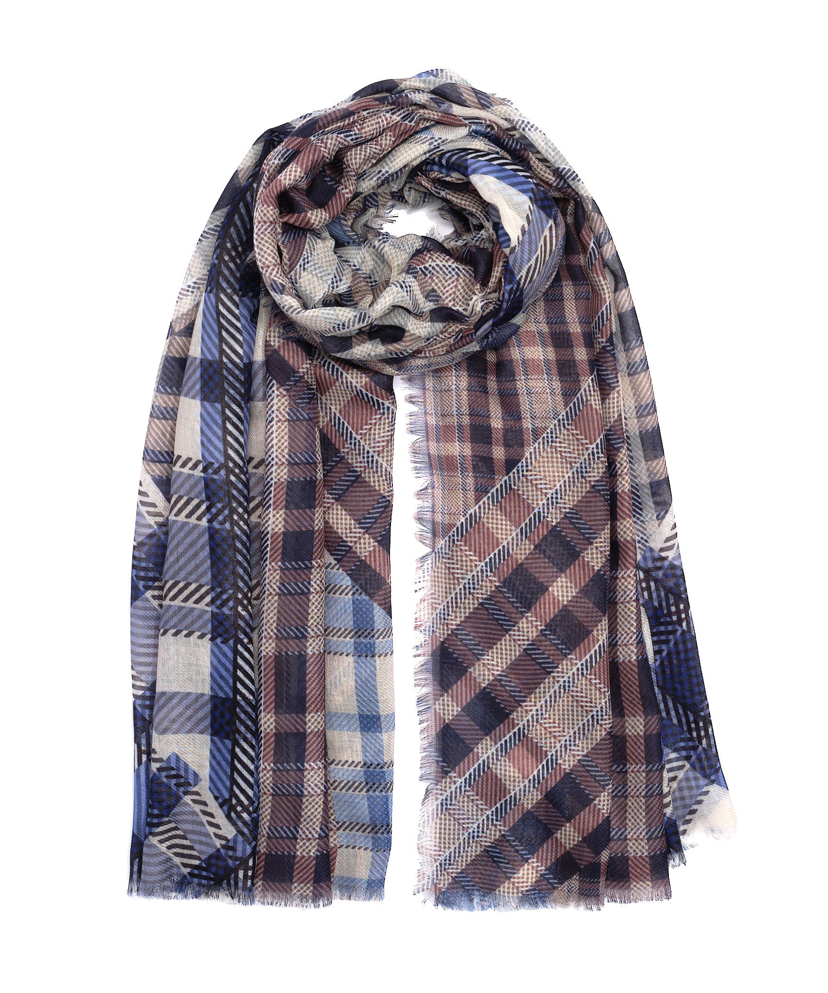 Patched Plaid Wrap in color Chambray
